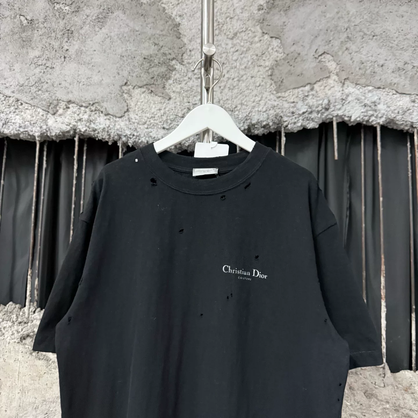 Dior Distressed Slogan Short-Sleeve T-Shirt — detail