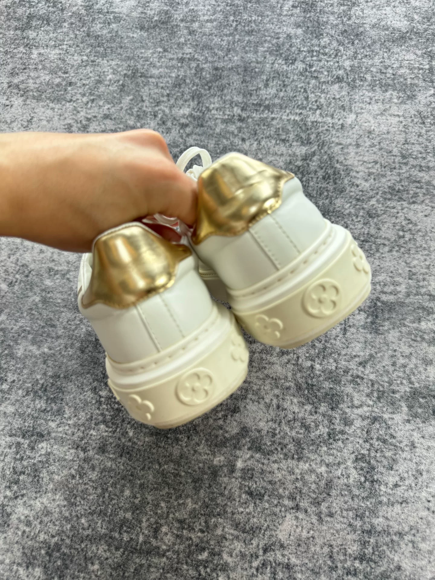 Louis Vuitton White Gold Logo Platform Sneakers — label