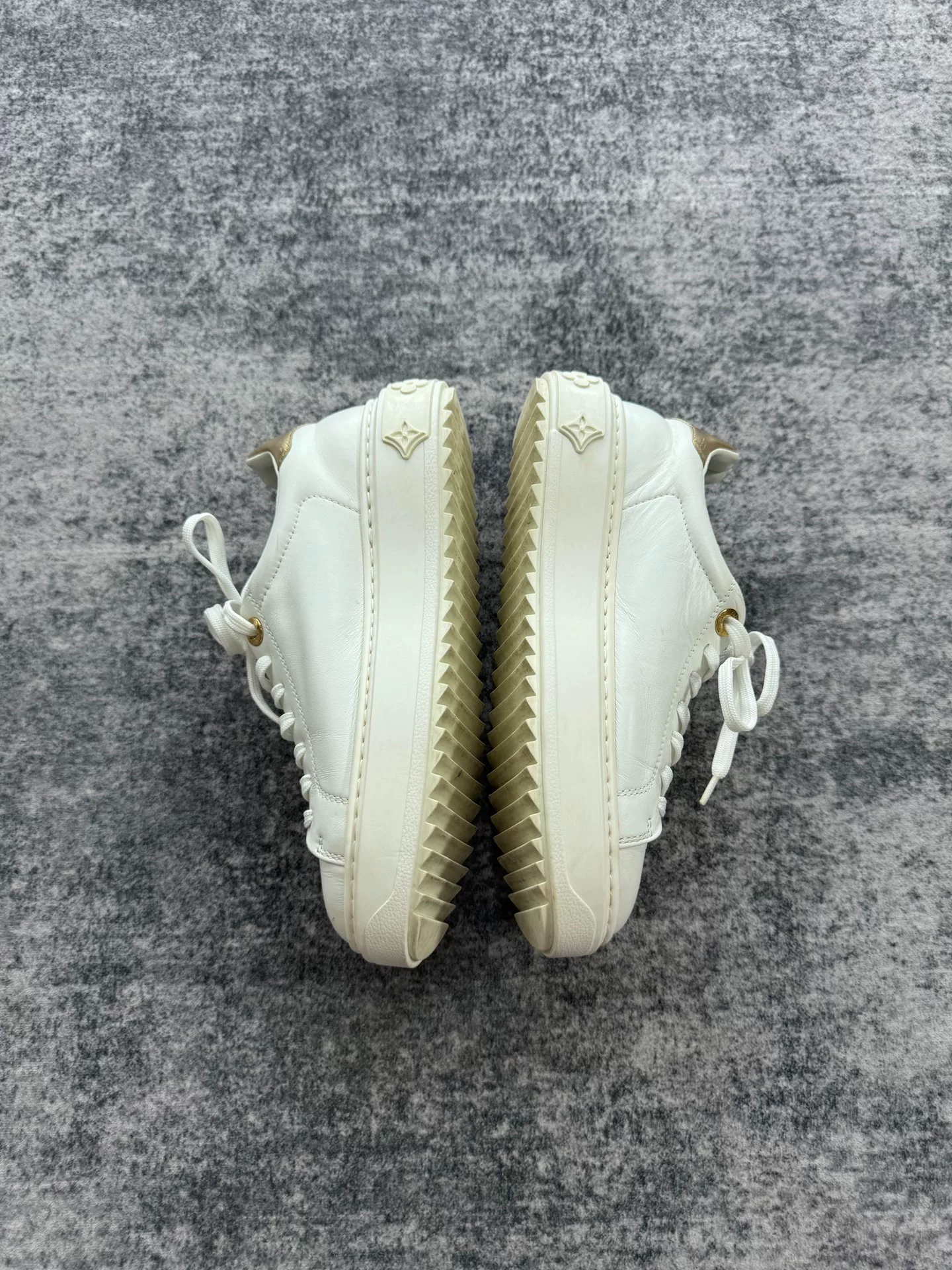 Louis Vuitton White Gold Logo Platform Sneakers — back