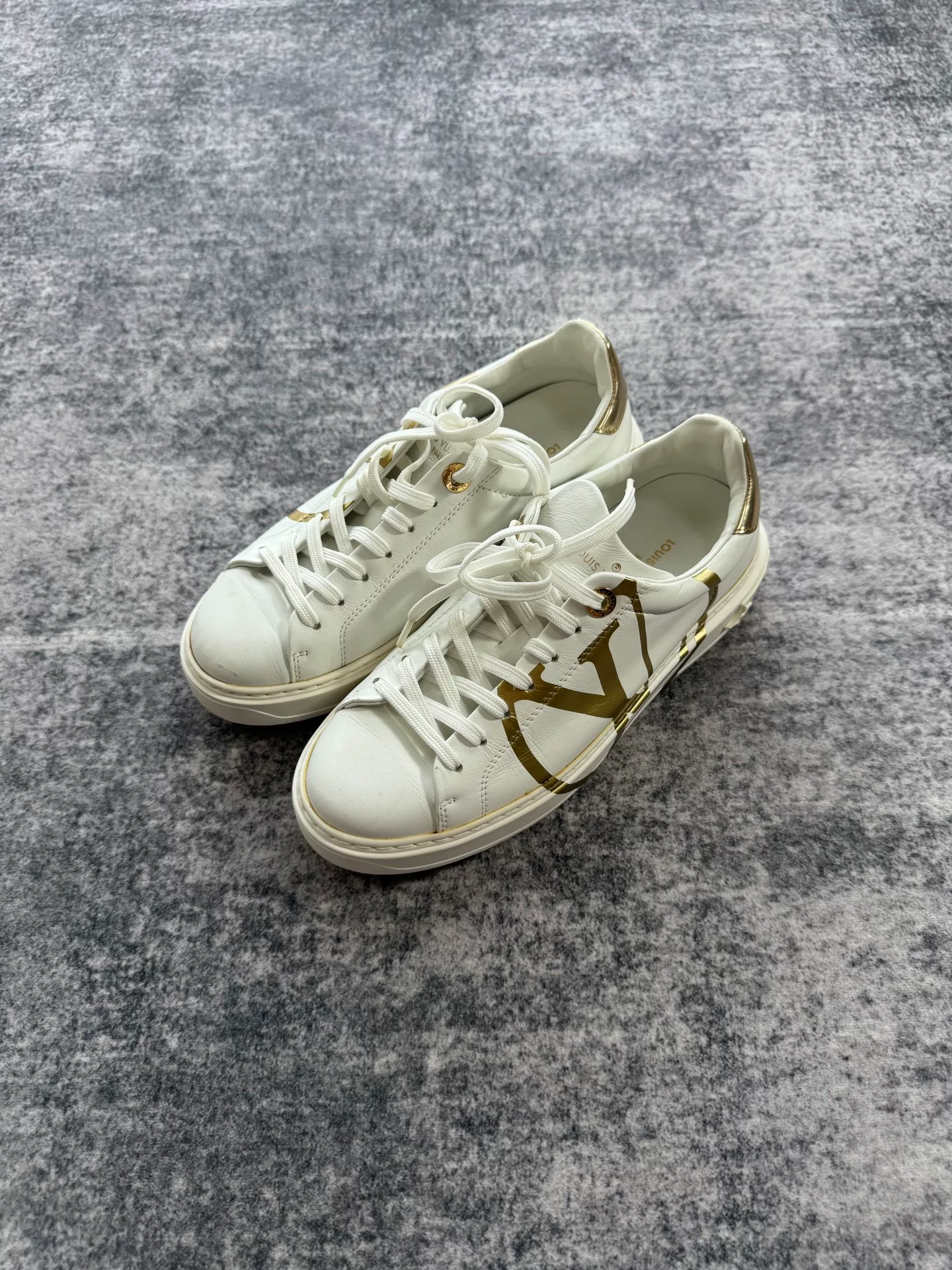 Louis Vuitton White Gold Logo Platform Sneakers