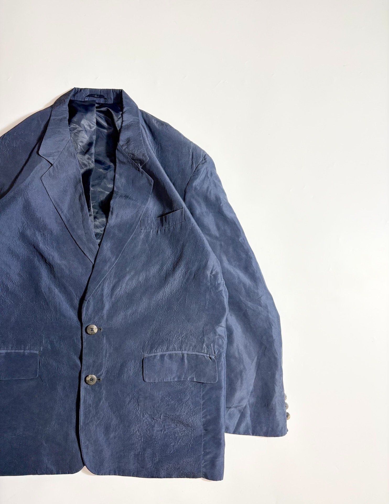 Dark Blue Silk Suit Jacket — detail