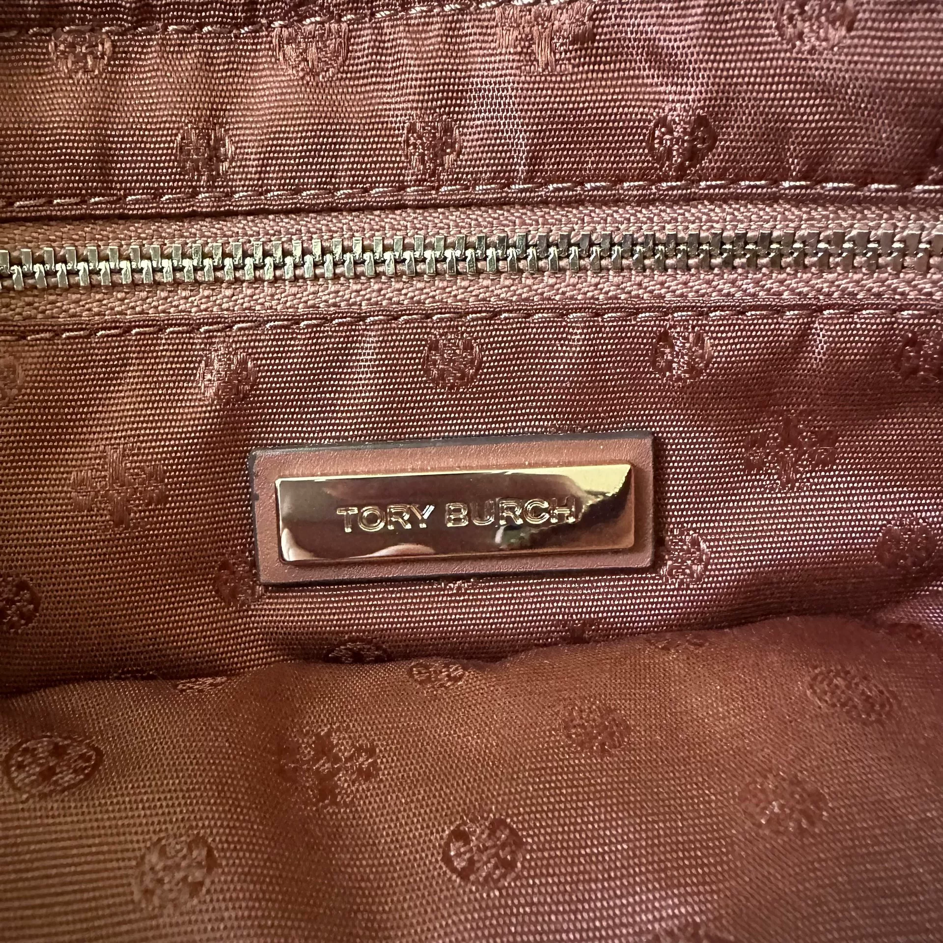 Tory Burch Mini Woven Leather Handbag — label