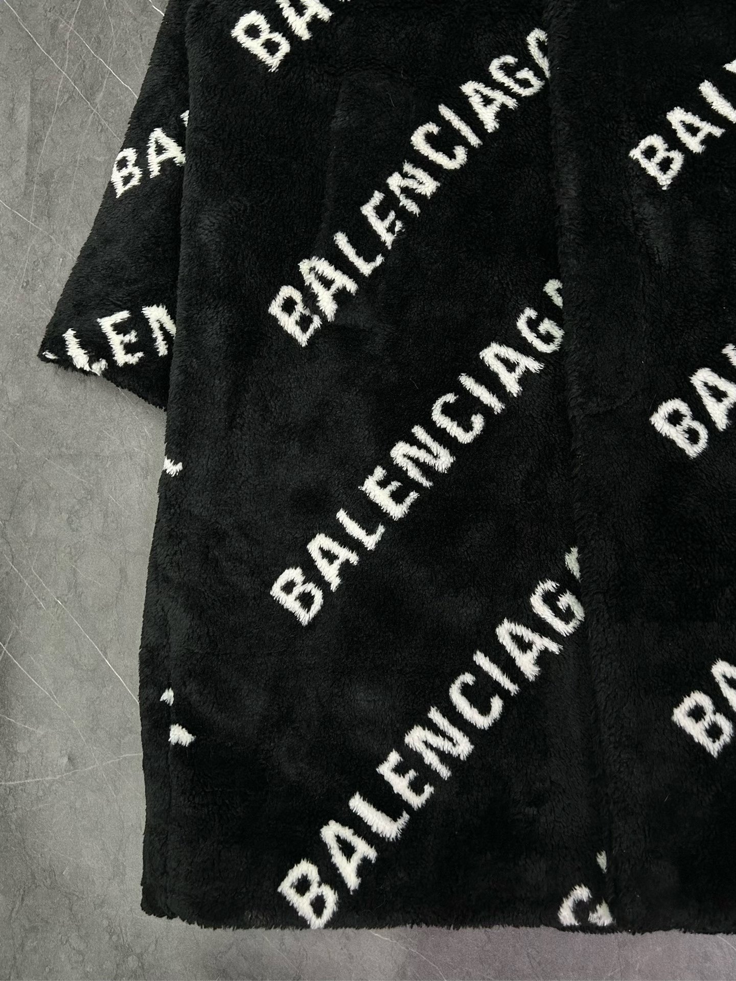 Balenciaga All-Over Logo Teddy Coat — detail