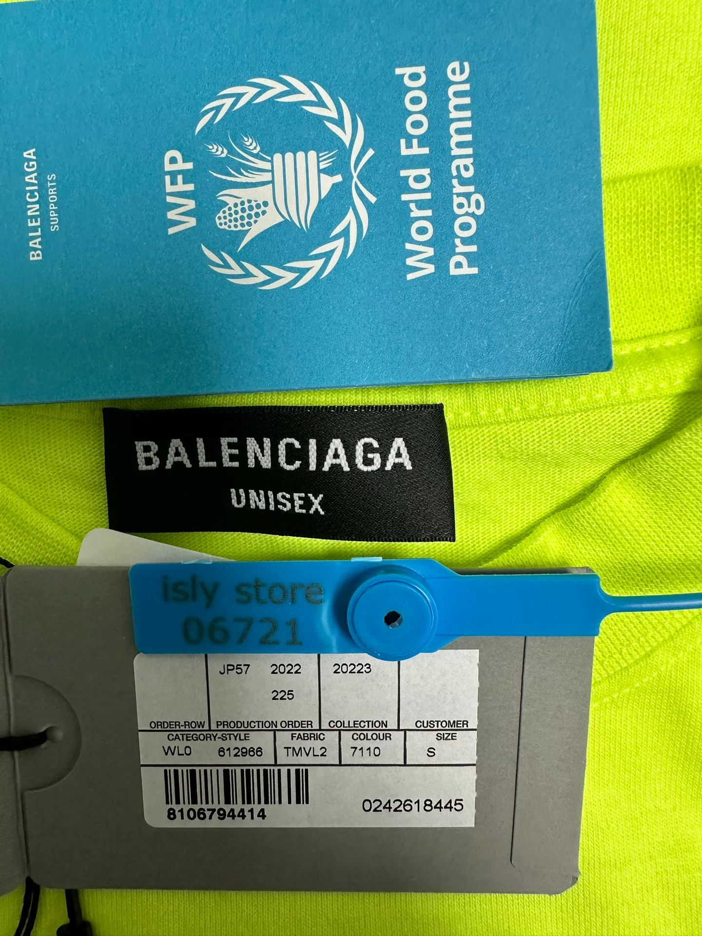 Balenciaga x WFP Neon Yellow Logo T-Shirt — back
