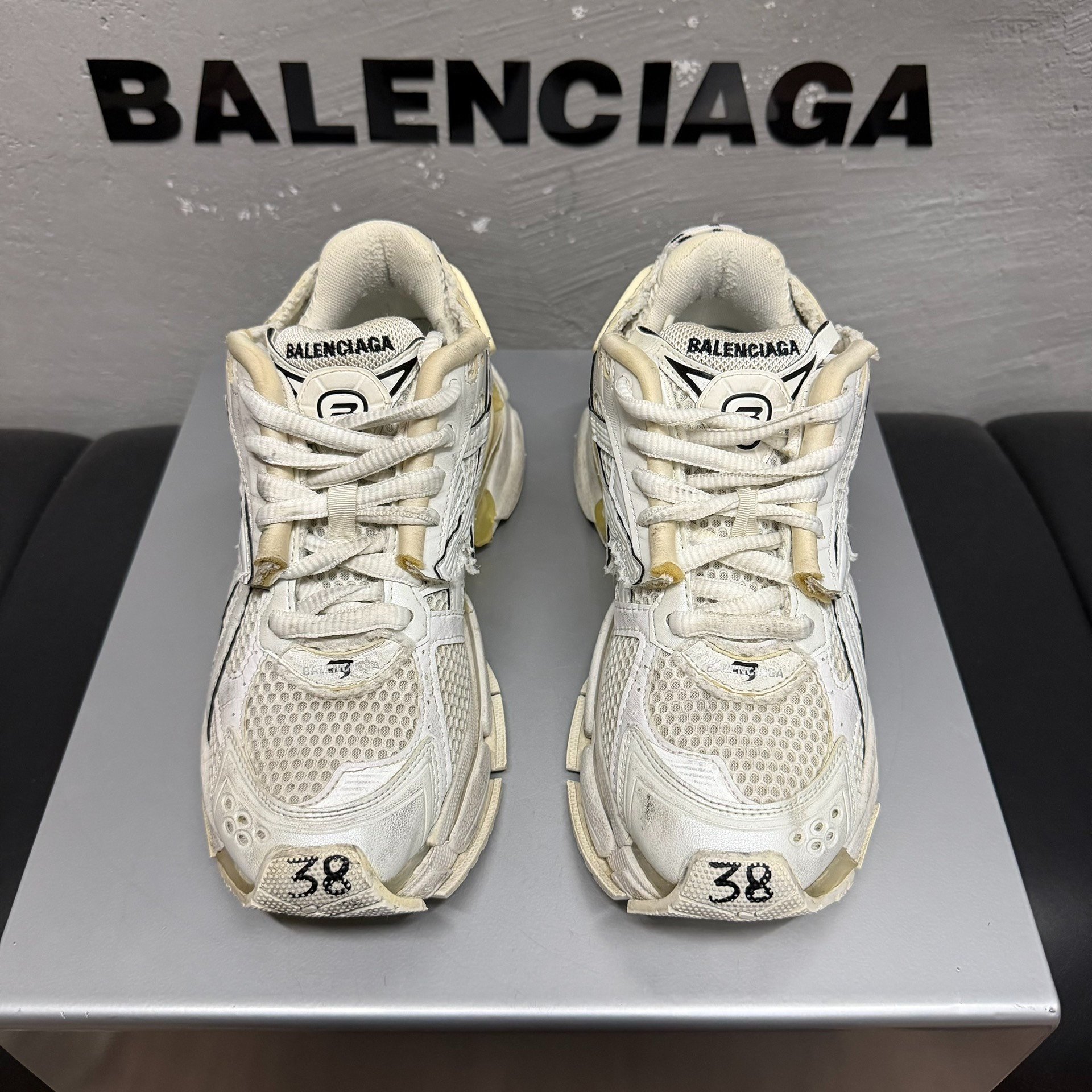 Balenciaga Runner Distressed White Dad Shoes — front