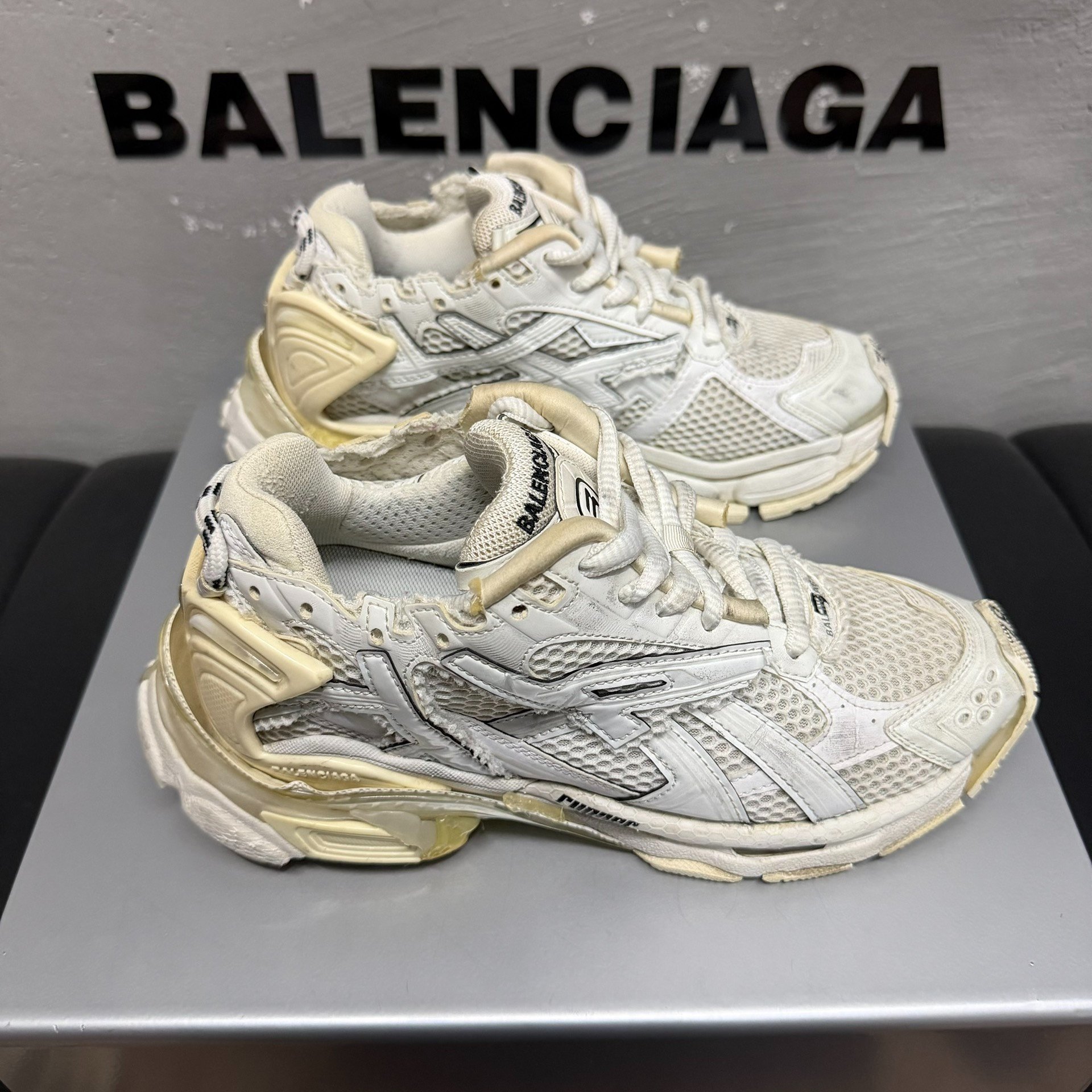 Balenciaga Runner Distressed White Dad Shoes — back