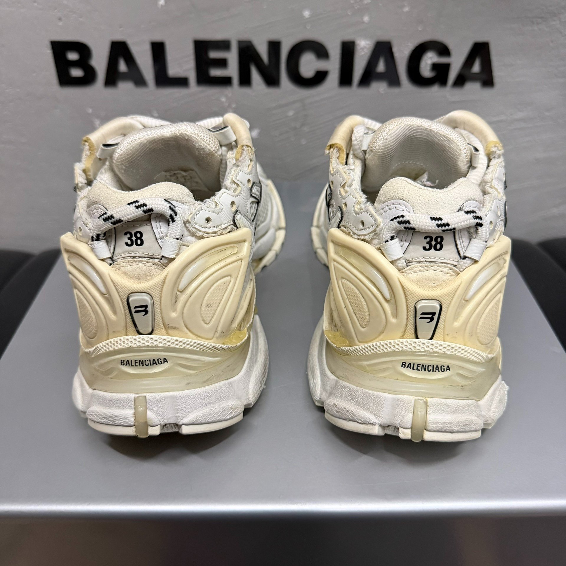 Balenciaga Runner Distressed White Dad Shoes — label
