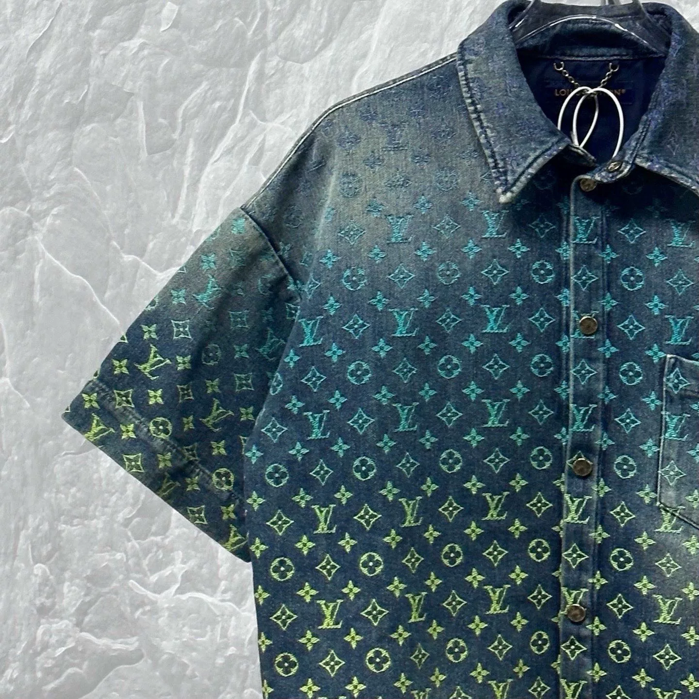 Louis Vuitton Rainbow Gradient Denim Short-Sleeve Shirt — detail
