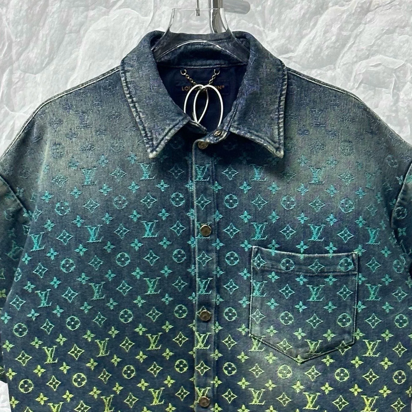 Louis Vuitton Rainbow Gradient Denim Short-Sleeve Shirt — front