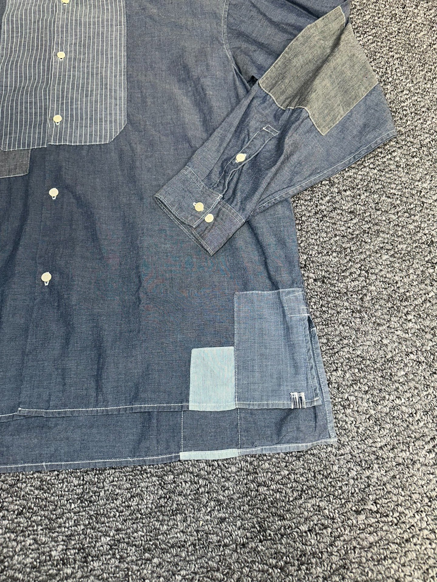 visvim Blue Denim Patchwork Shirt — detail