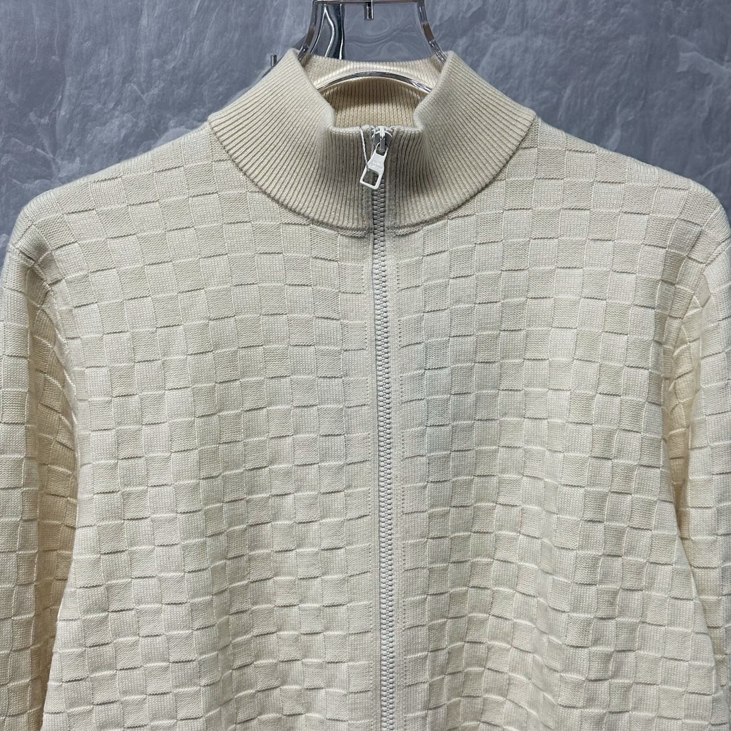 Louis Vuitton SS24 Checkered Knit Wool Jacket — front
