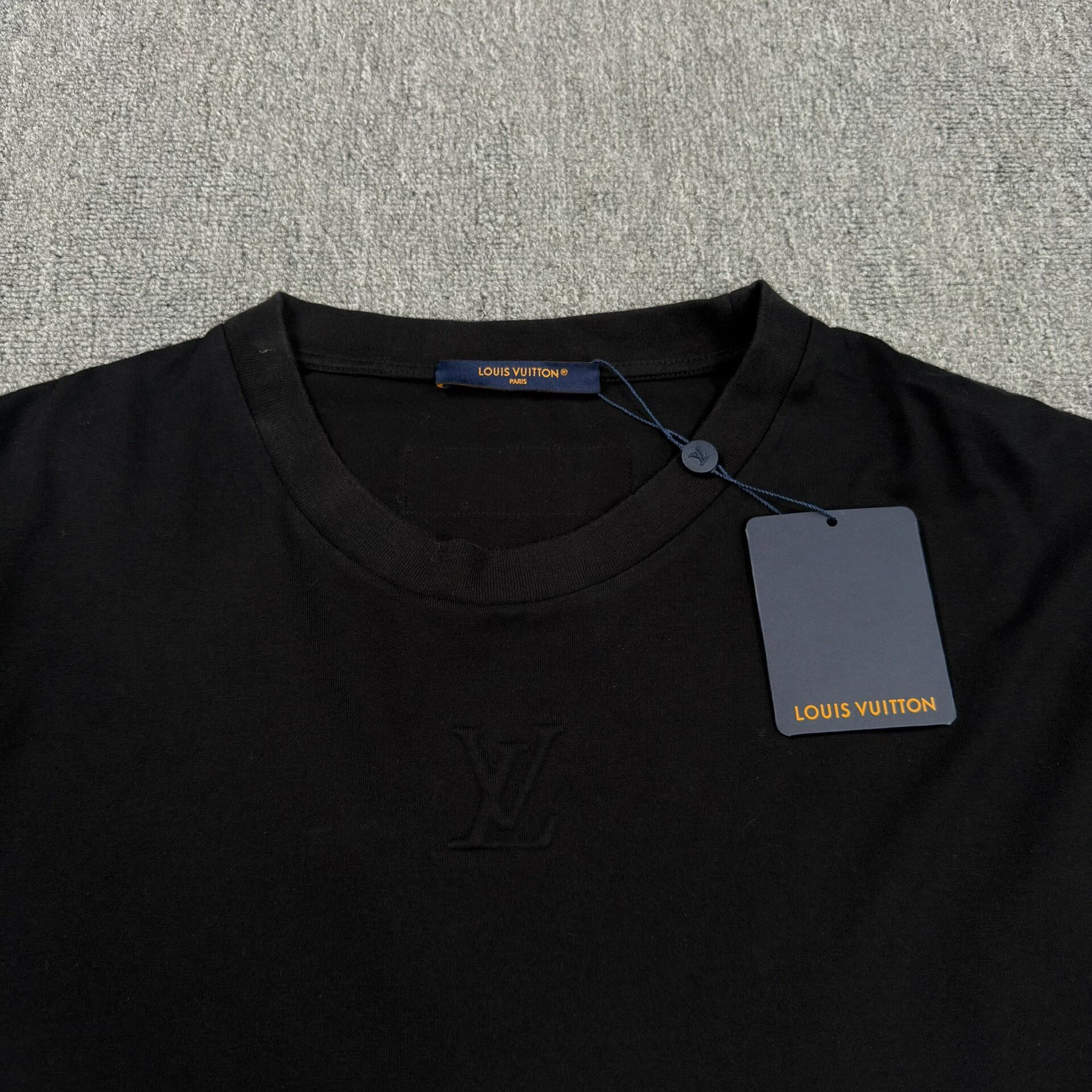 LV Chest Embossed Logo Black T-Shirt — detail