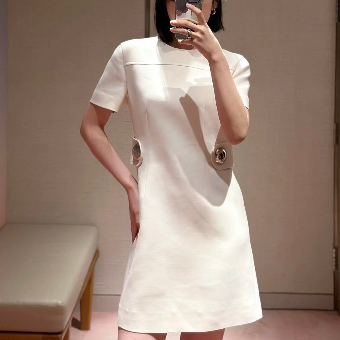 Louis Vuitton Zip Wool Short-Sleeve Dress