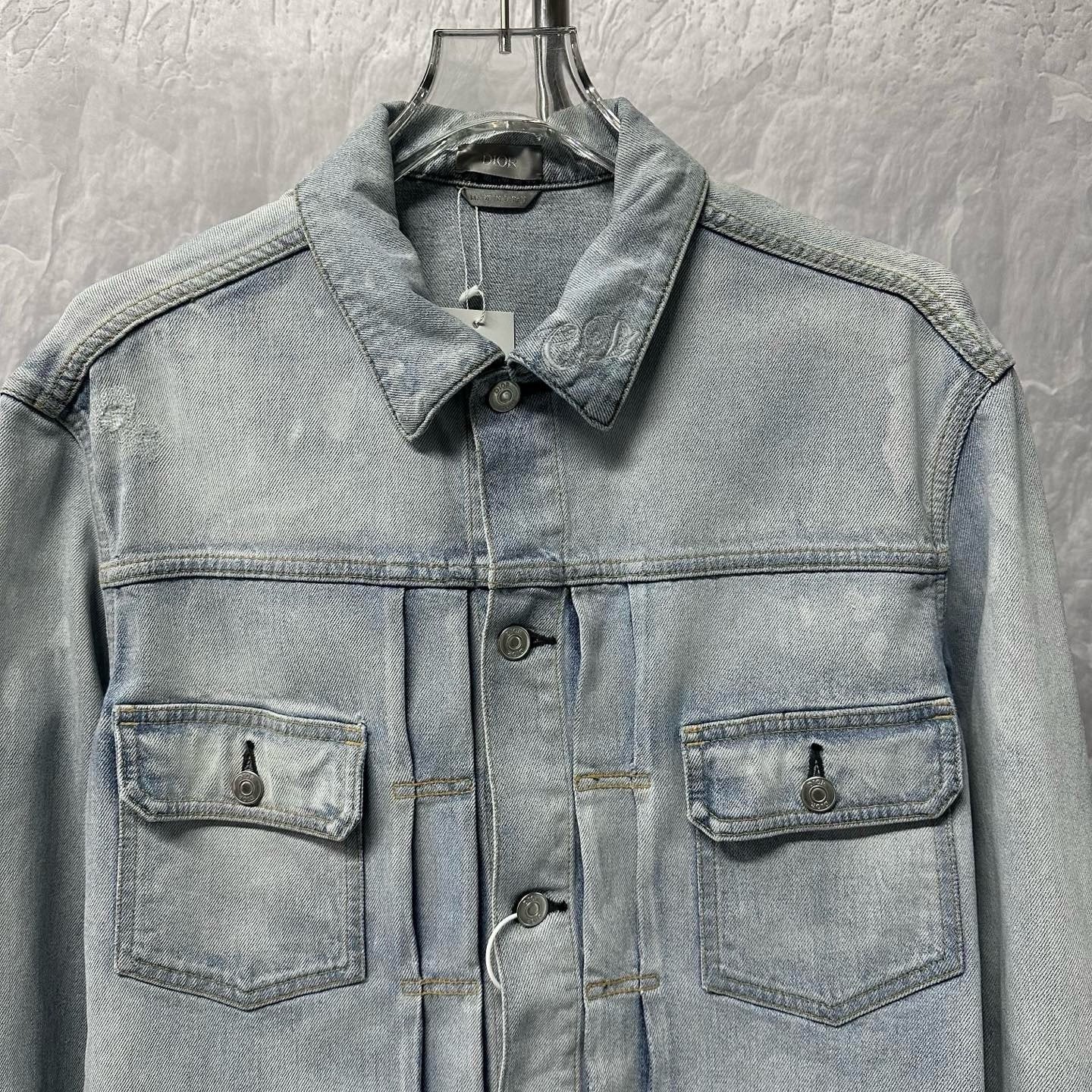 Dior Letter Embroidery Distressed Denim Jacket — front