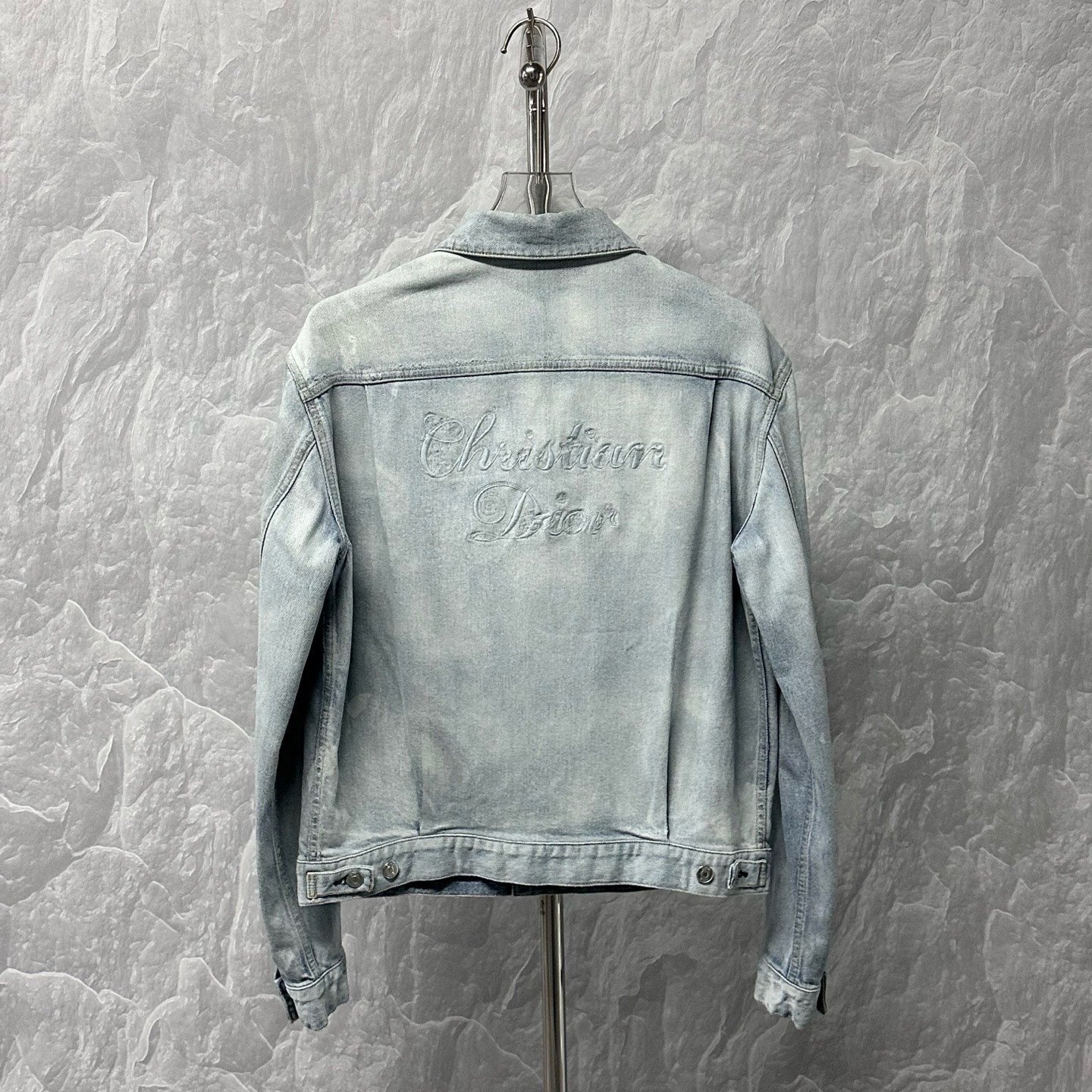 Dior Letter Embroidery Distressed Denim Jacket — back