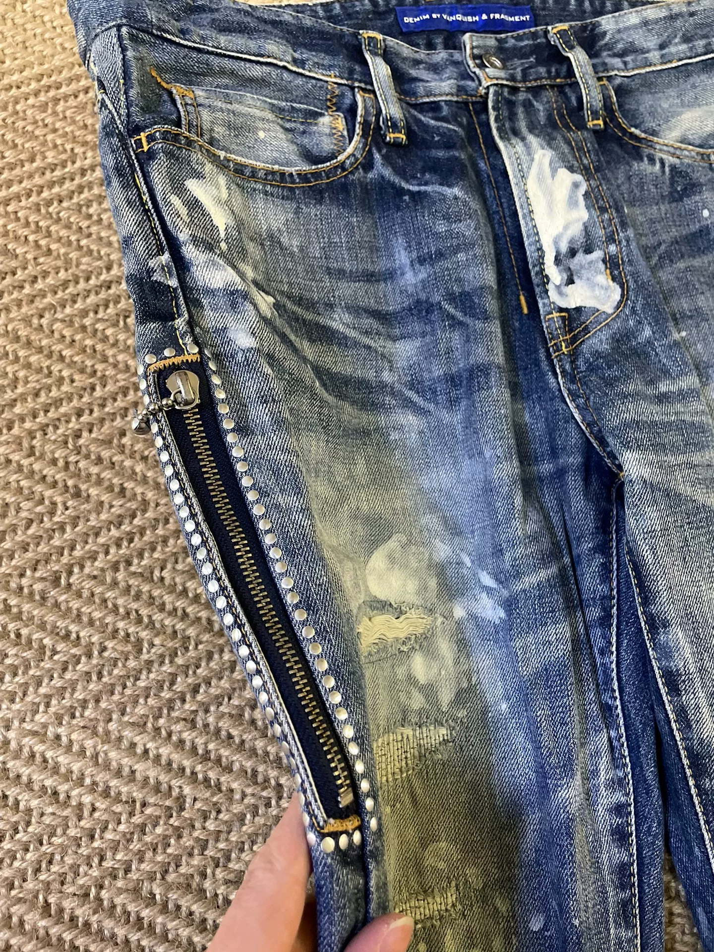 Vanquish Fragment Distressed Splatter Jeans — detail