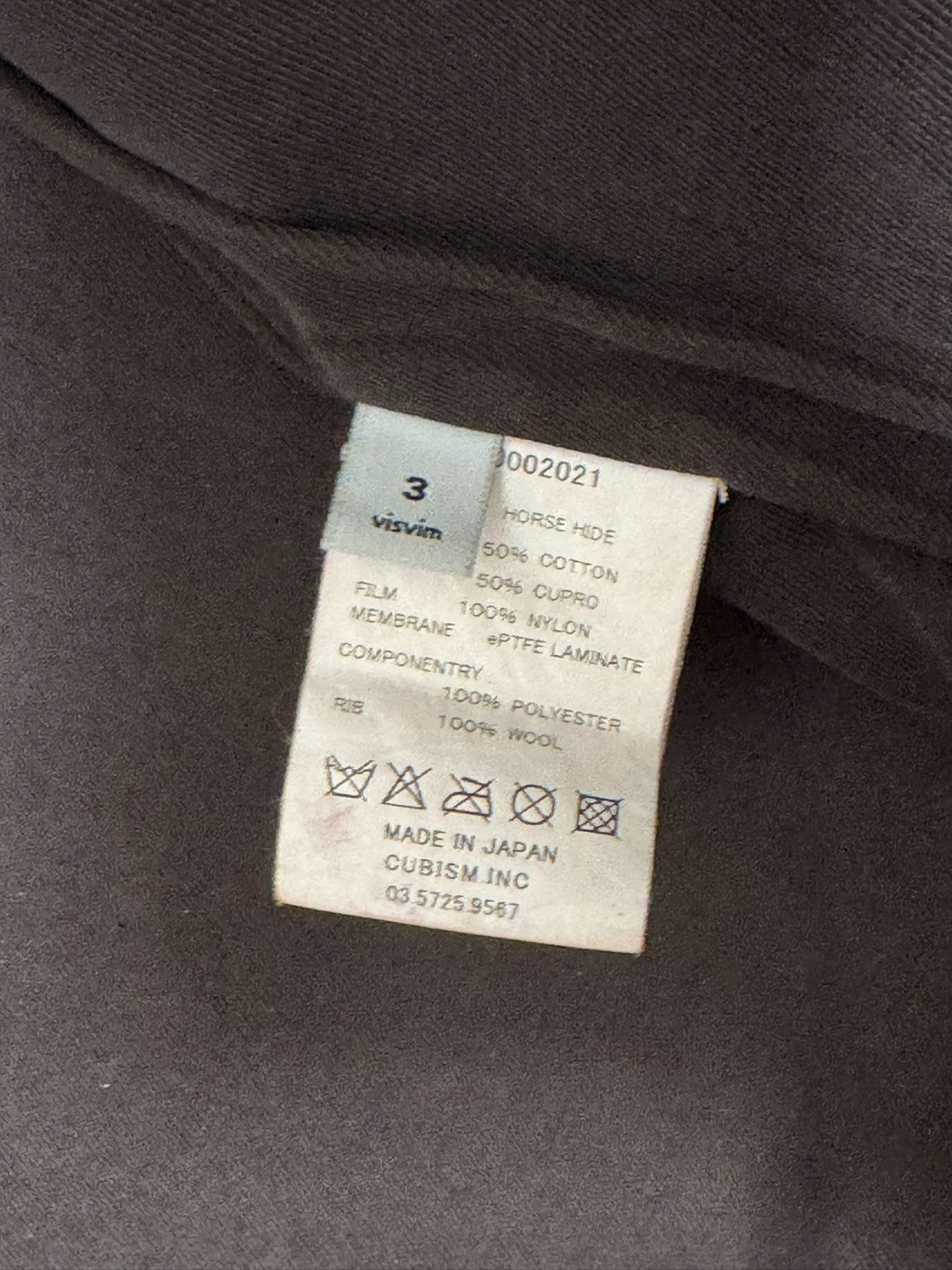 VISVIM 11-12FW ELMENDORF Horsehide Jacket — label