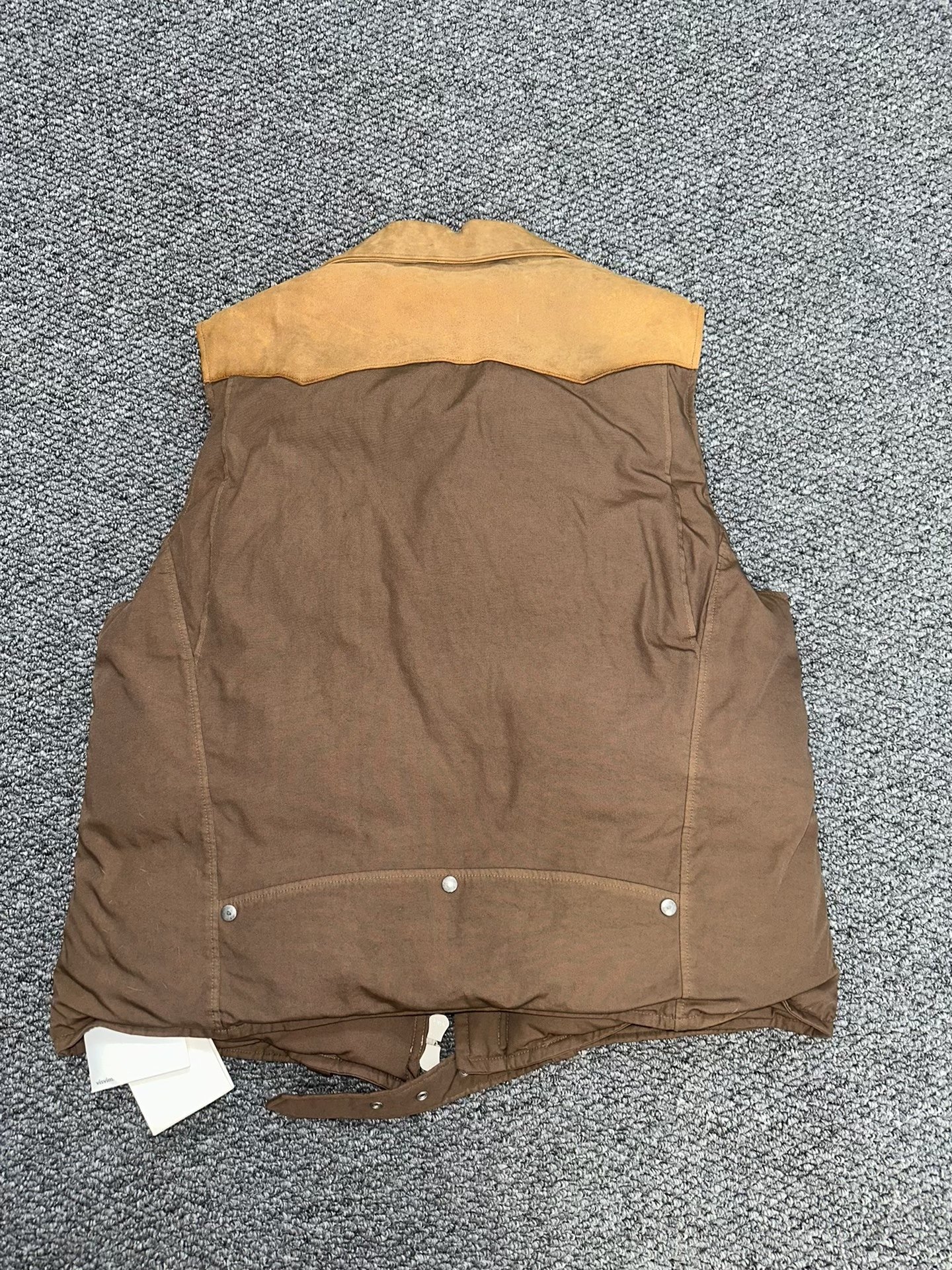 visvim Strabler Brown Down Vest — label