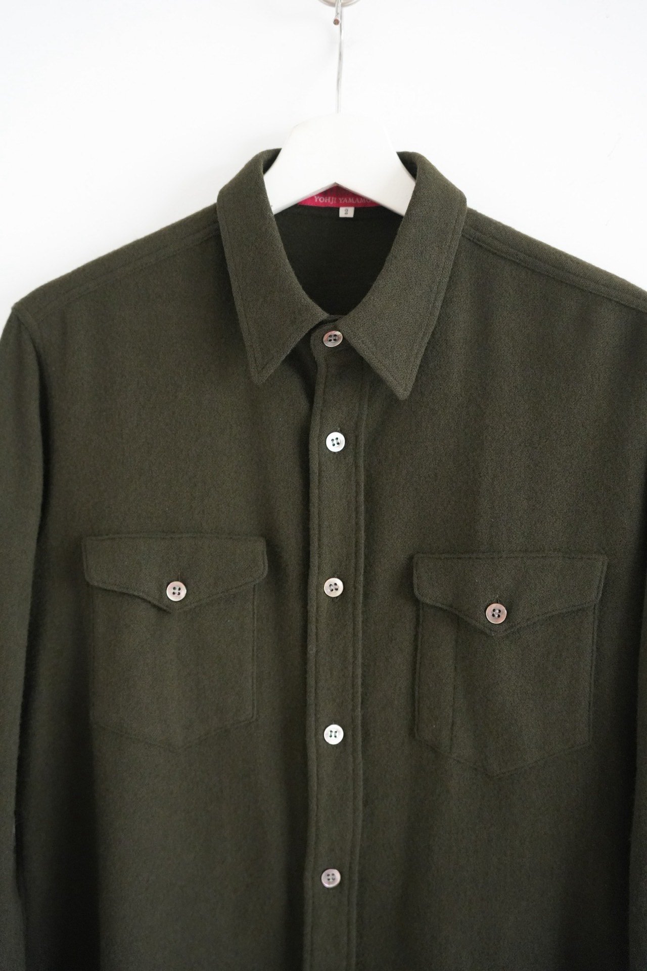 Yohji Yamamoto 00s Green Wool Shirt — detail