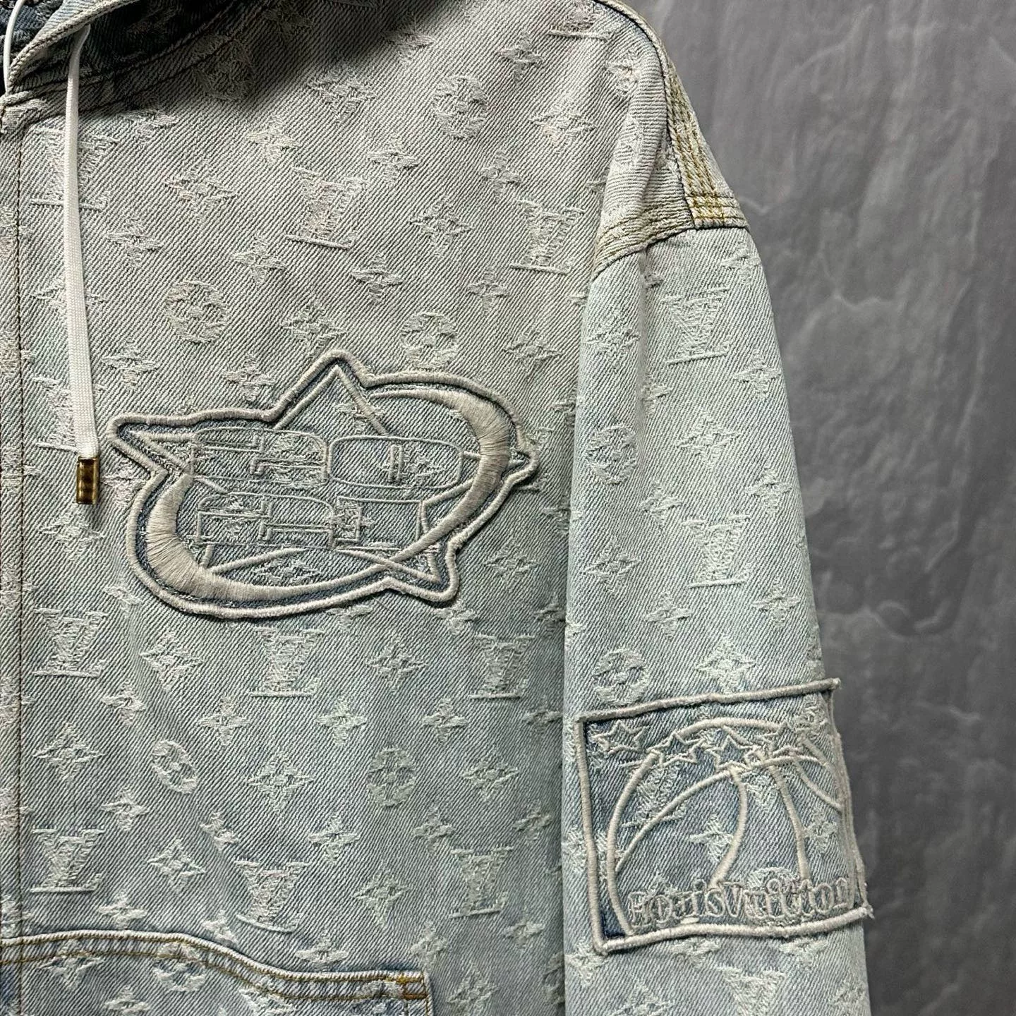 Louis Vuitton NBA Embroidered Hooded Denim Jacket — detail