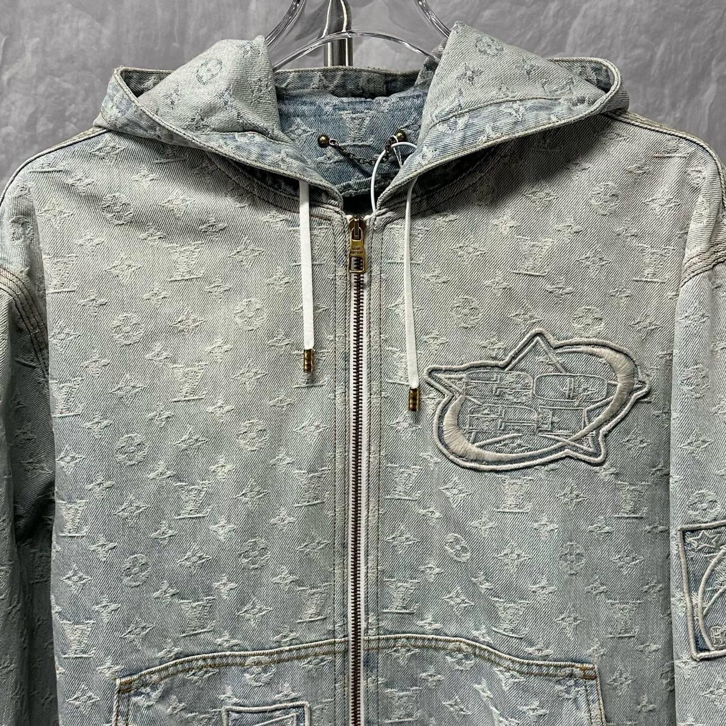 Louis Vuitton NBA Embroidered Hooded Denim Jacket — front
