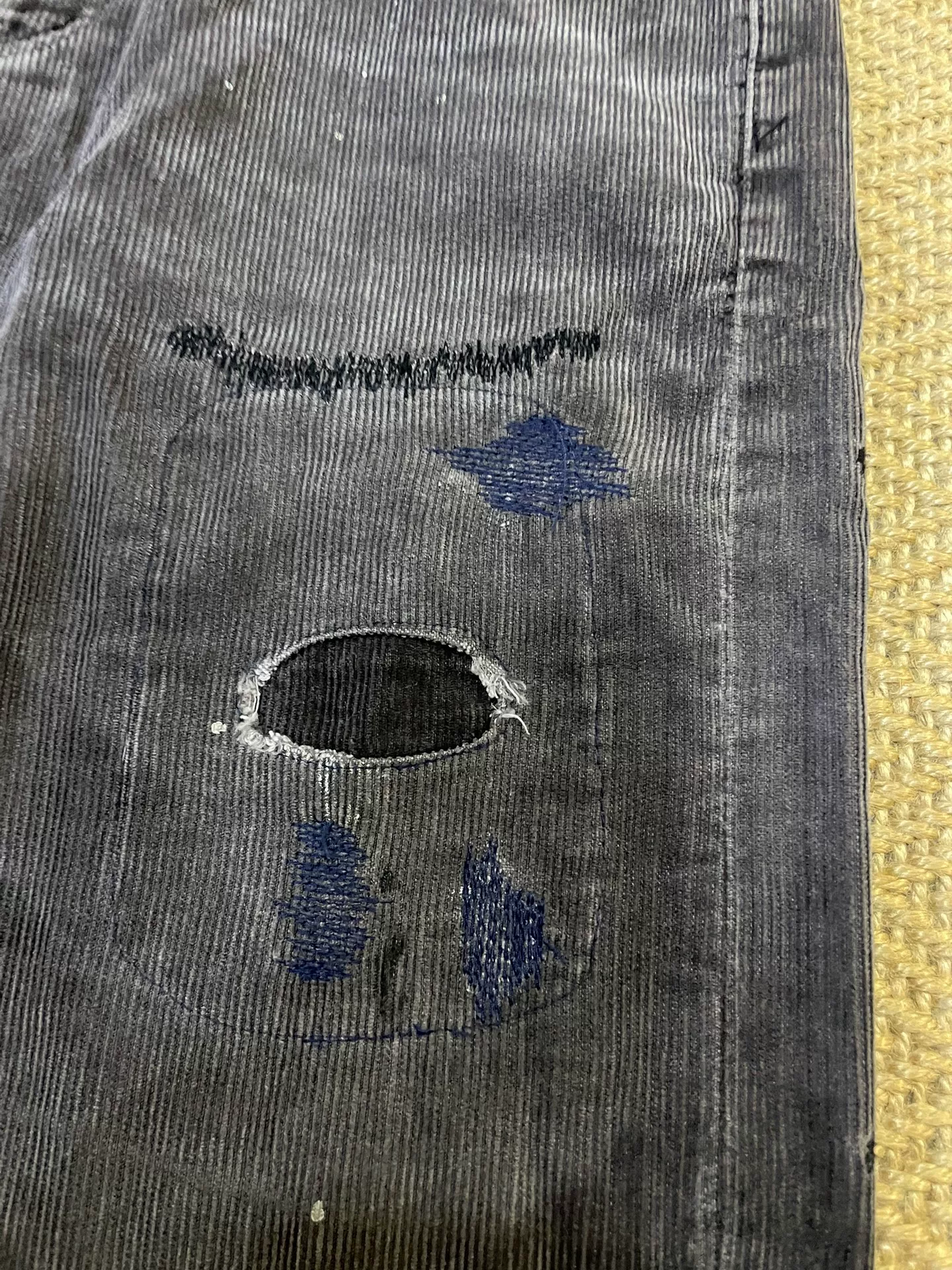 NEIGHBORHOOD Washed Distressed Corduroy Pants — label