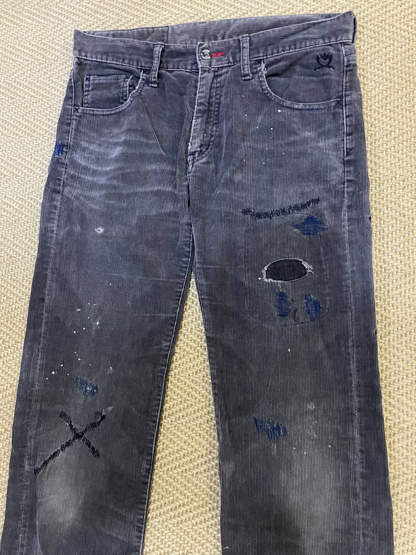 NEIGHBORHOOD Washed Distressed Corduroy Pants — detail