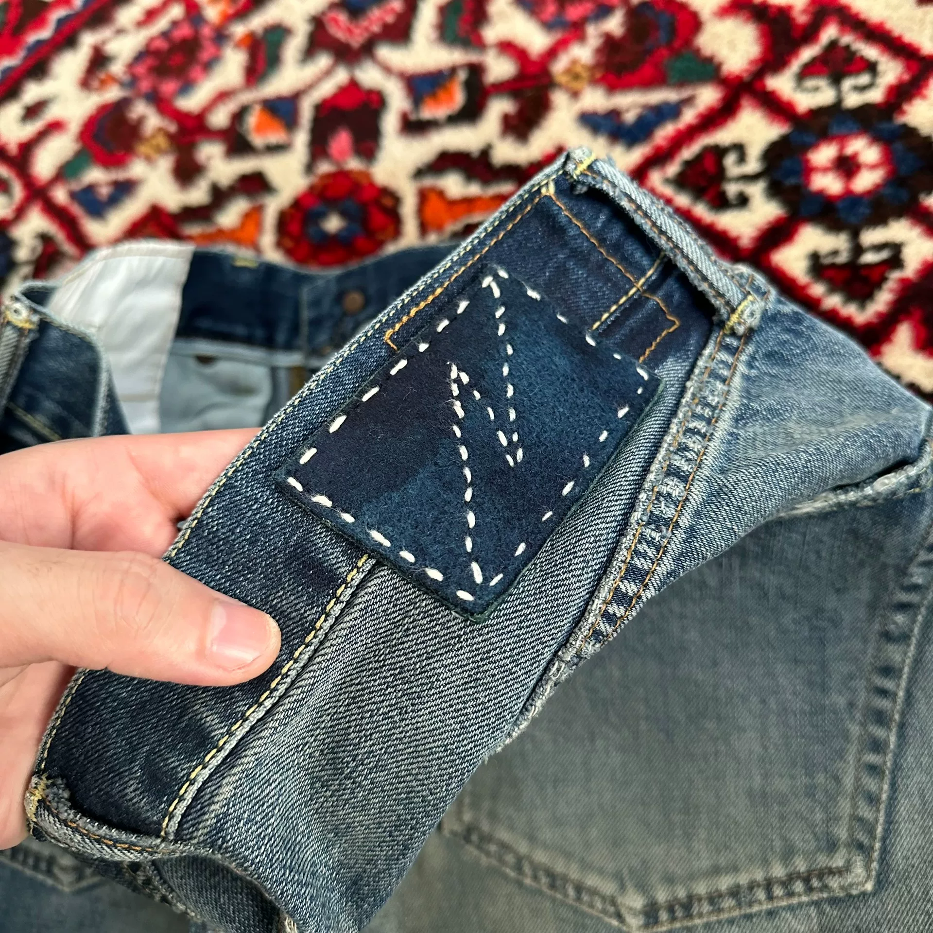 VISVIM 20SS DRY8 Distressed Wide Jeans — label