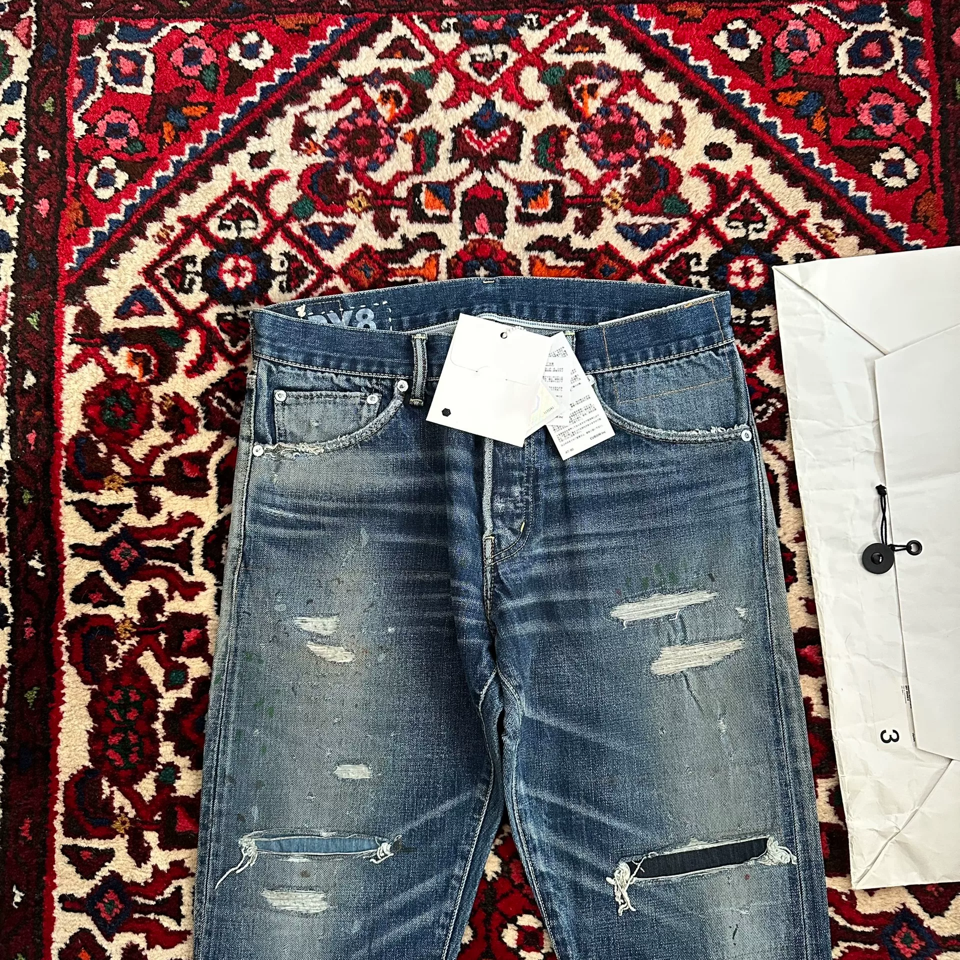 VISVIM 20SS DRY8 Distressed Wide Jeans — detail