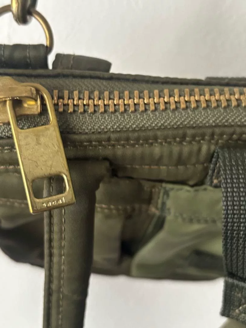 sacai x PORTER Olive Green Nylon Shoulder Bag — label