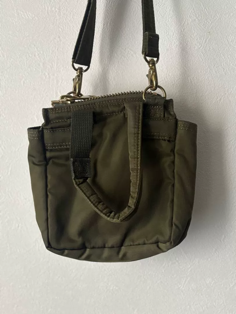 sacai x PORTER Olive Green Nylon Shoulder Bag — front