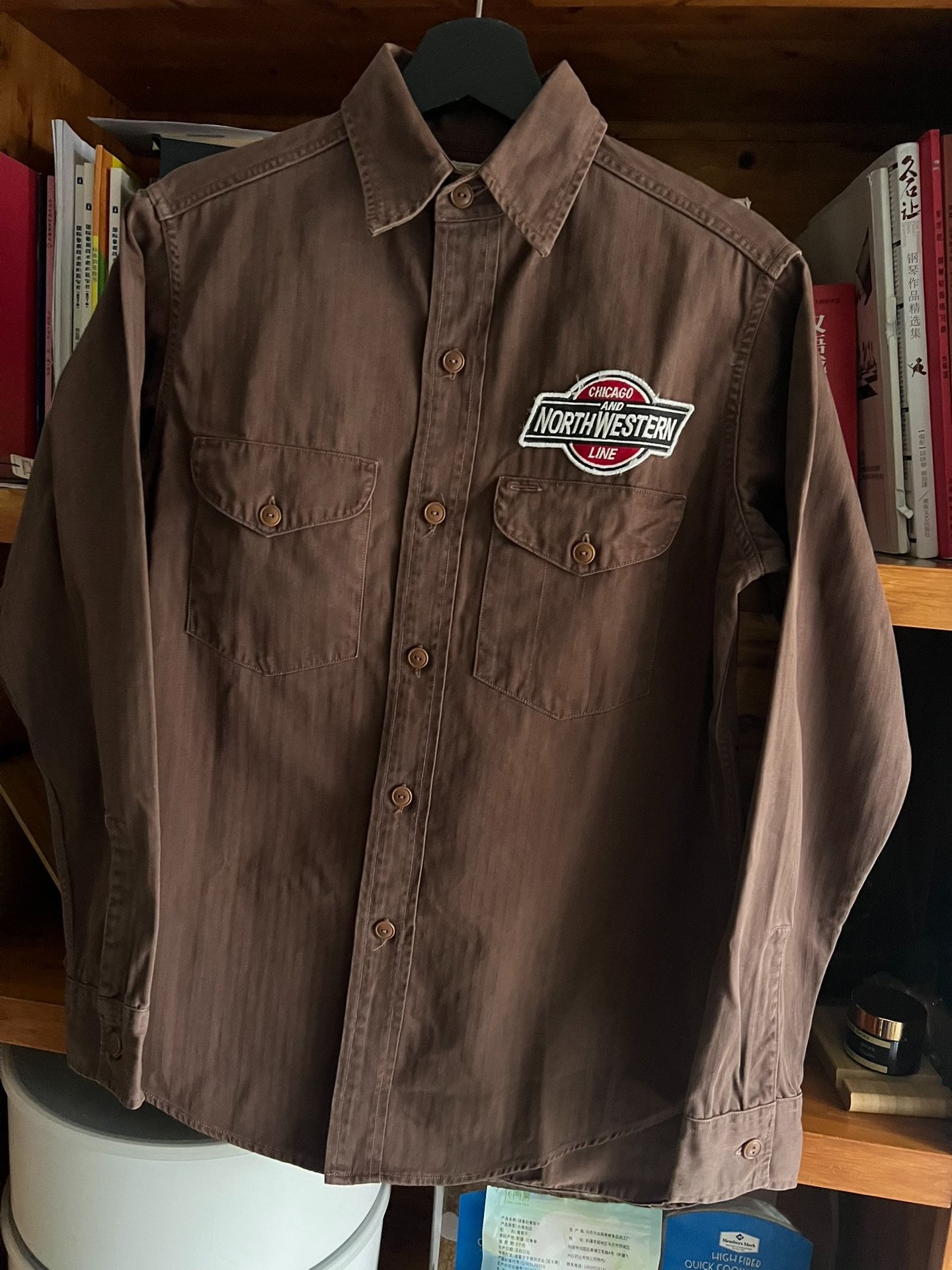 Warehouse Vintage Fishbone Workwear Shirt — detail