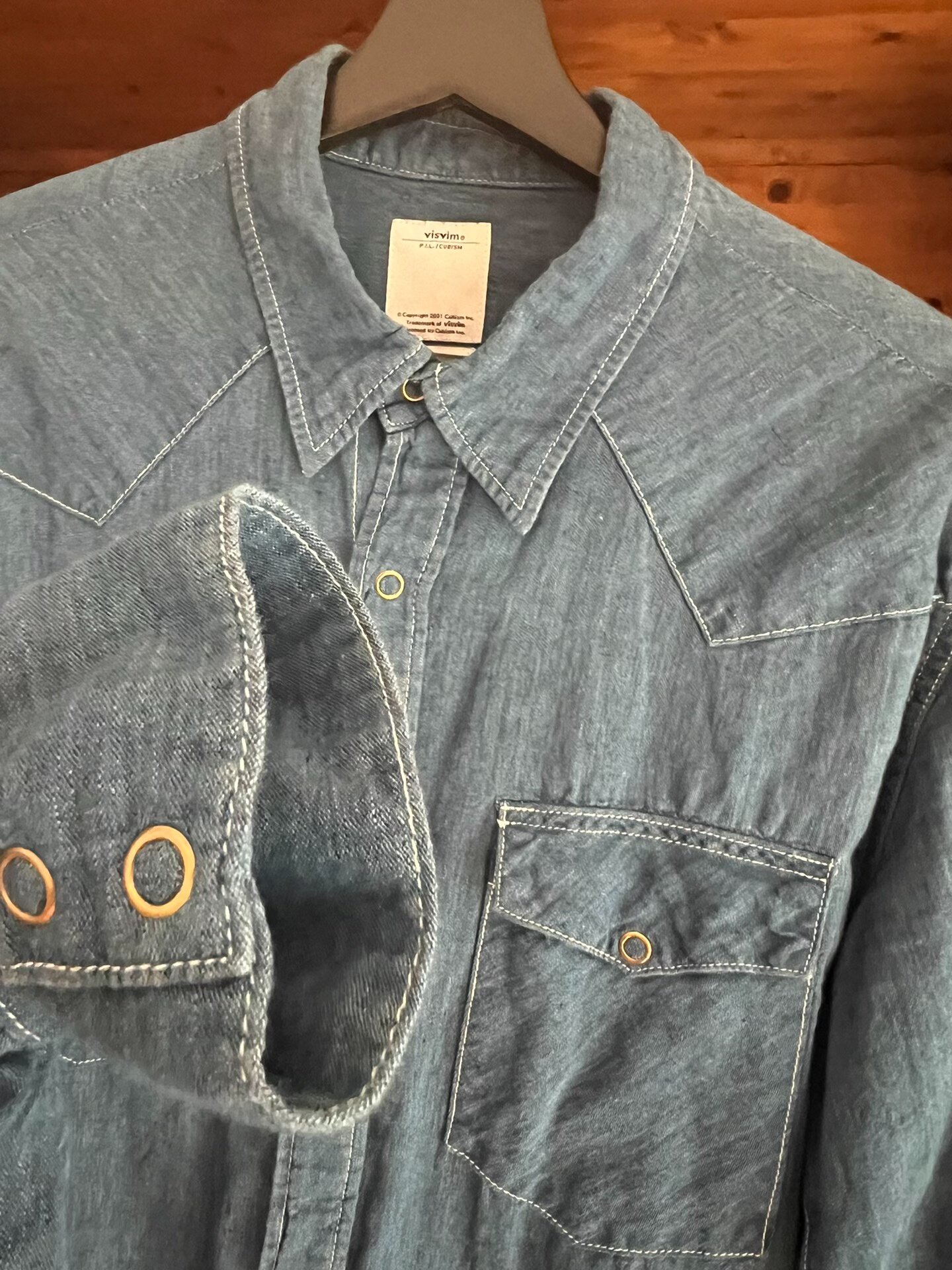 visvim 2015 Indigo Selvedge Cotton Linen Shirt — detail