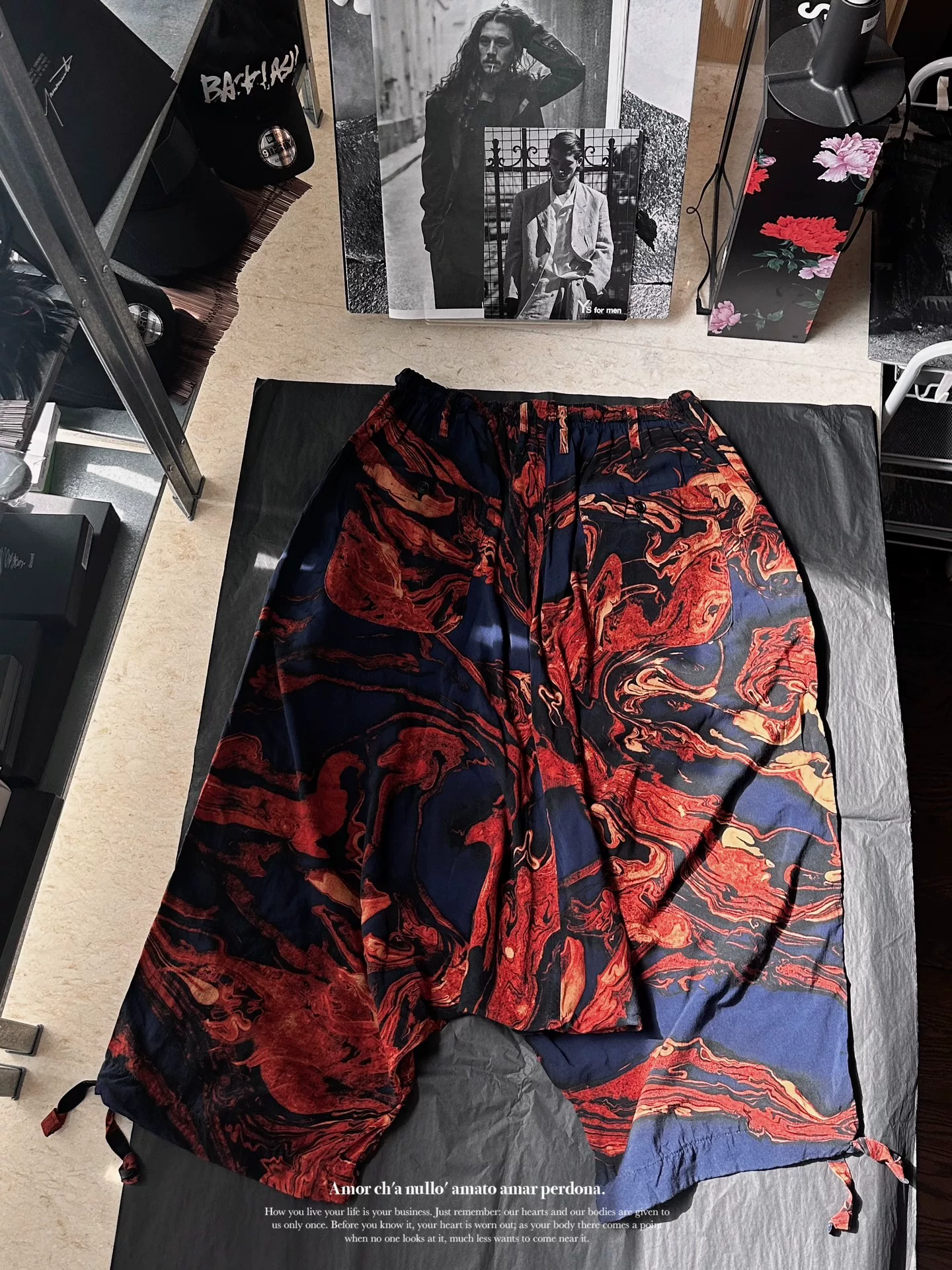 Yohji Yamamoto 15AW Paint Print Monk Pants — detail