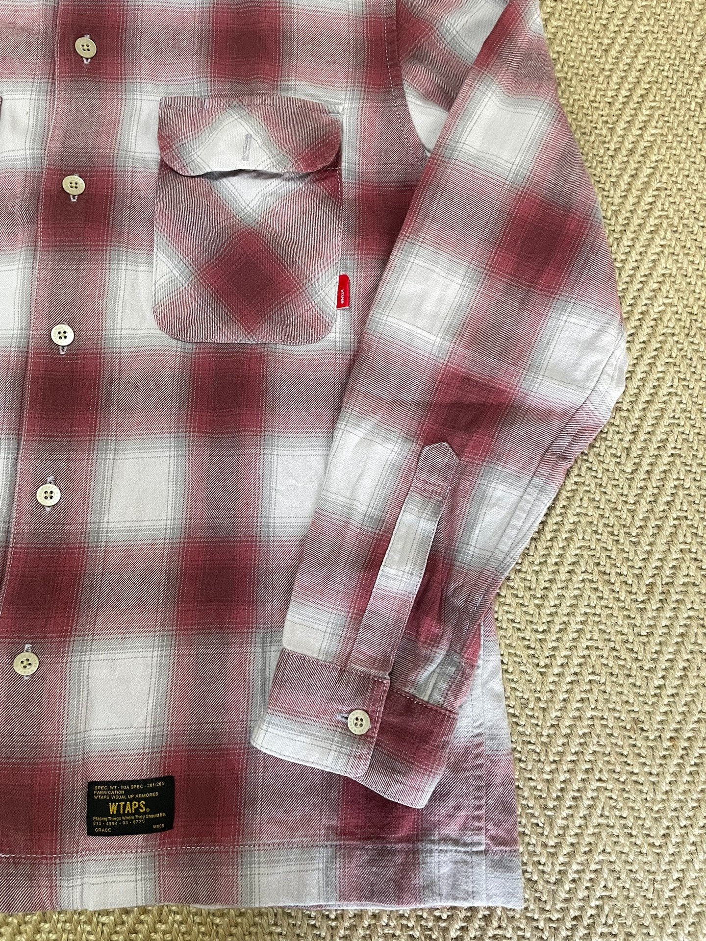 WTAPS VATOS Psychedelic Red Check Shirt — detail
