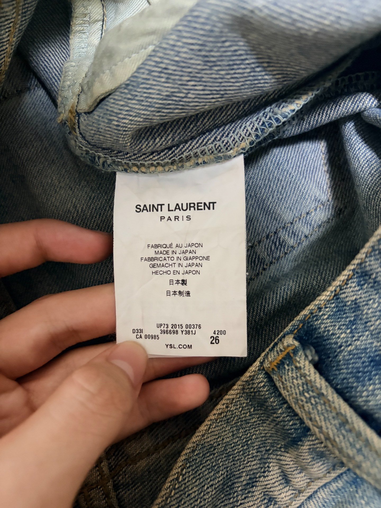 Saint Laurent Distressed Blue Slim Jeans — back