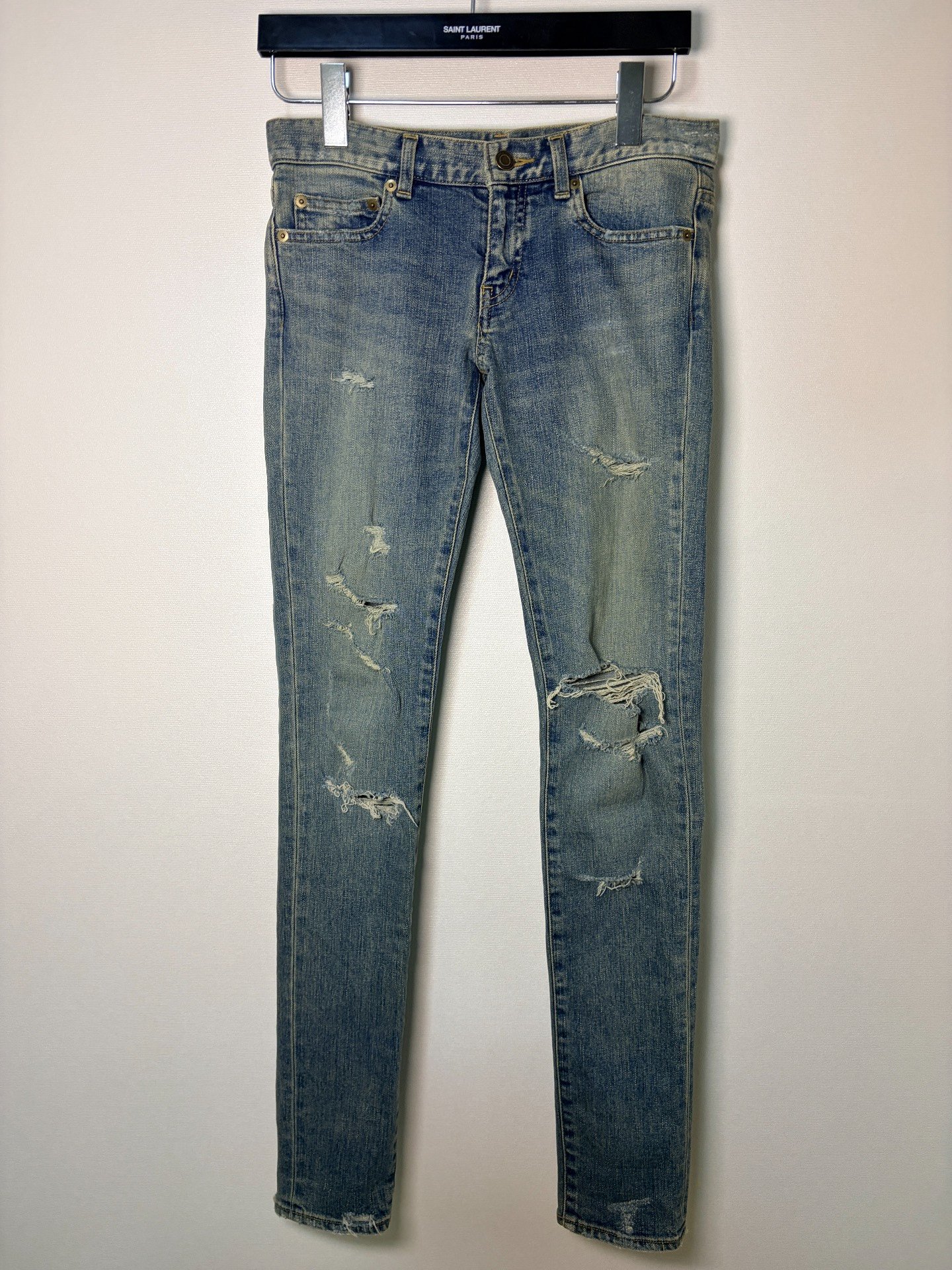 Saint Laurent Distressed Blue Slim Jeans