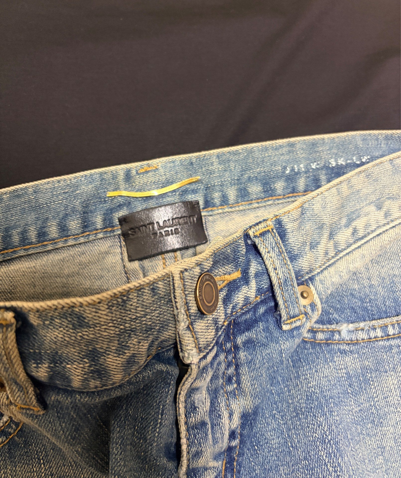 Saint Laurent Distressed Blue Slim Jeans — detail