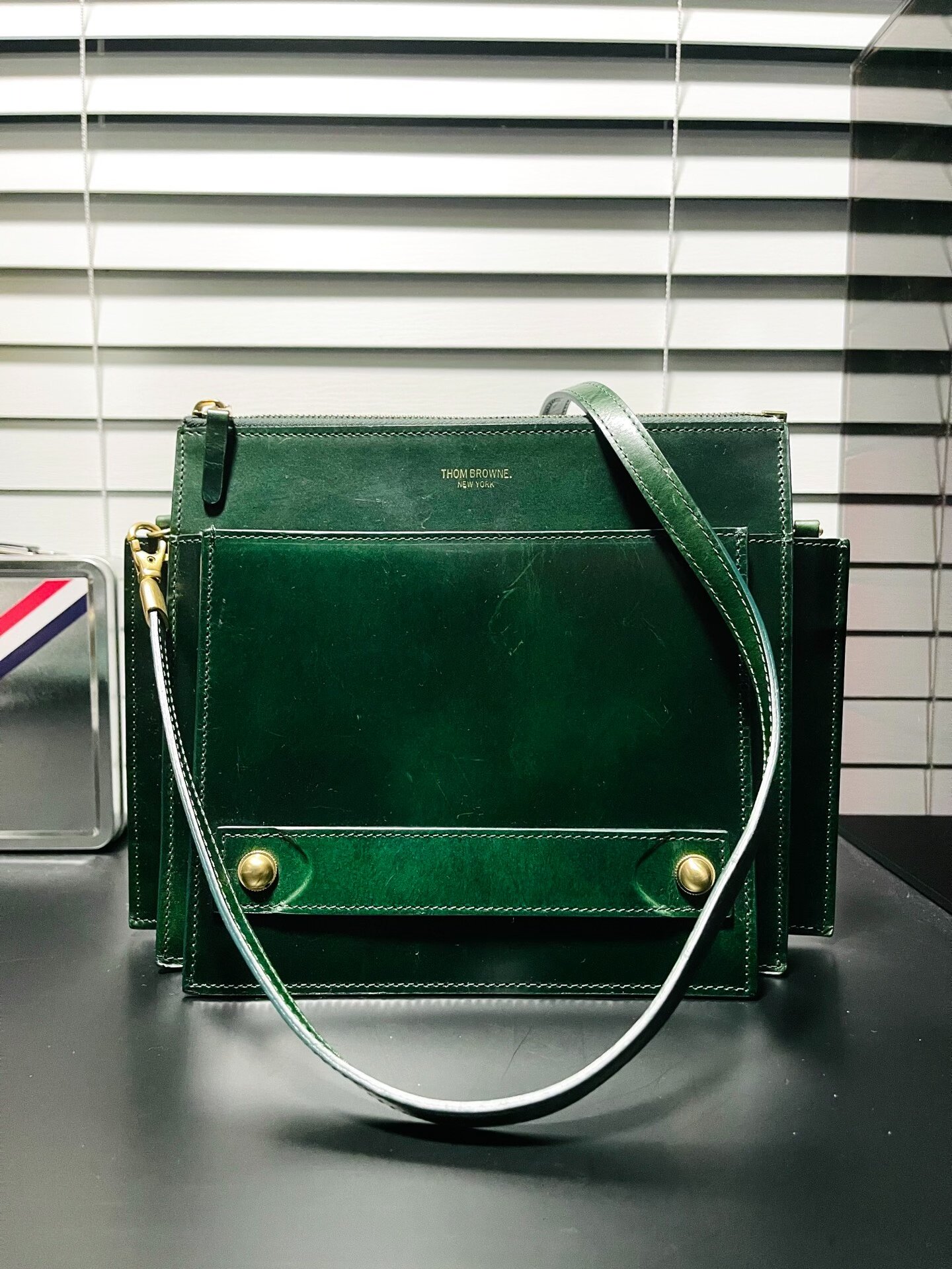 Thom Browne Green Accordion Shoulder Clutch