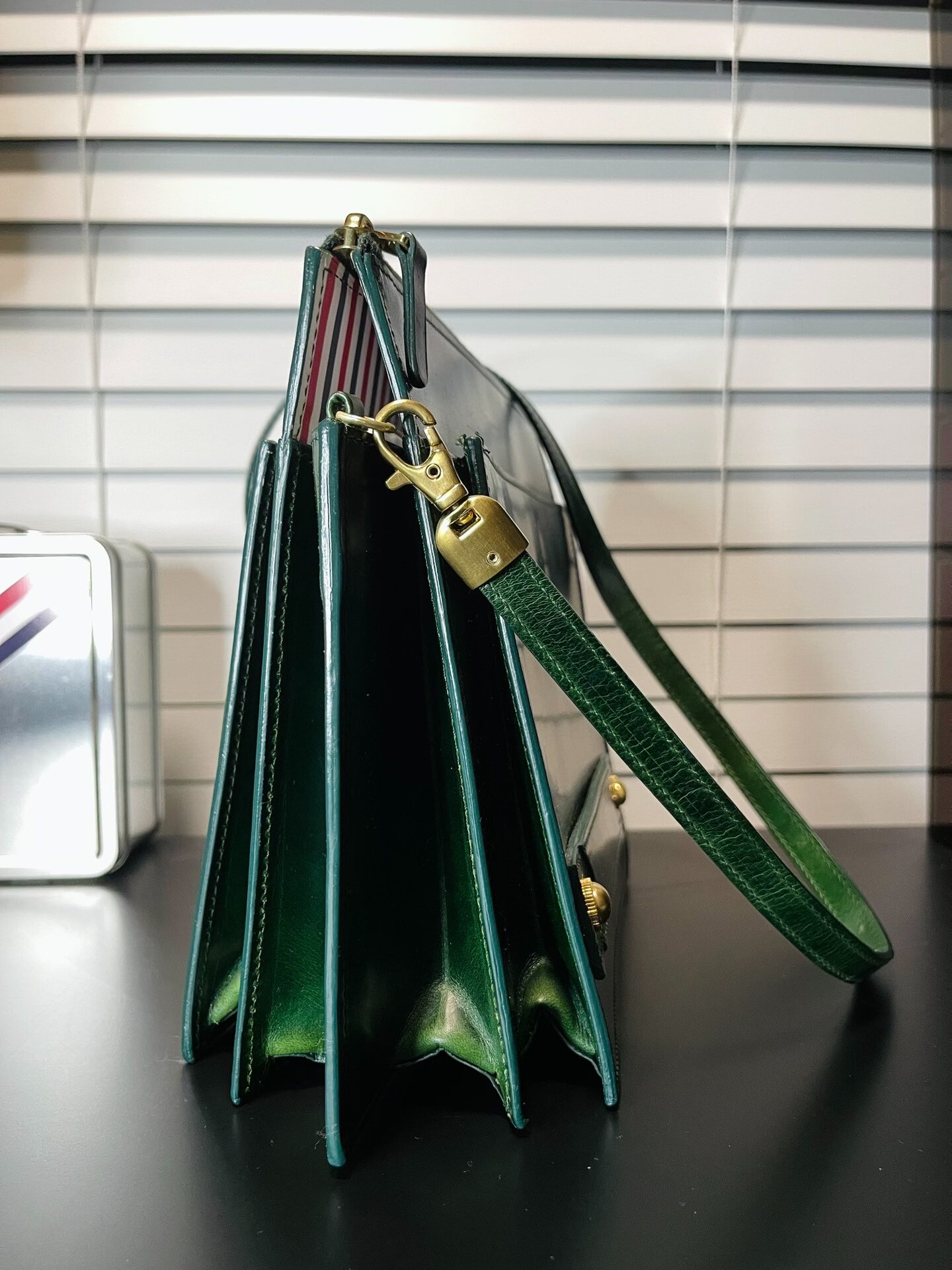 Thom Browne Green Accordion Shoulder Clutch — back