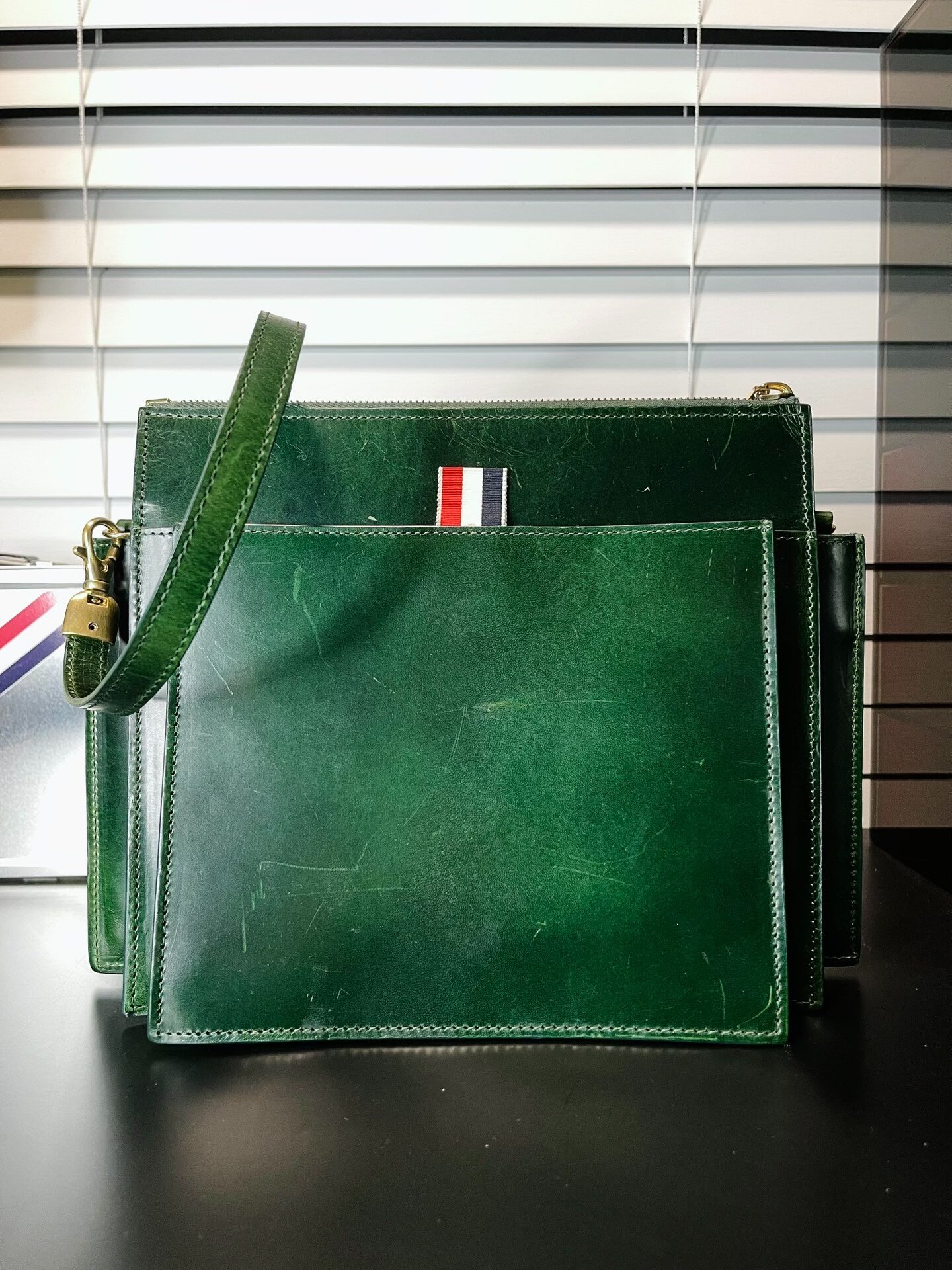 Thom Browne Green Accordion Shoulder Clutch — front