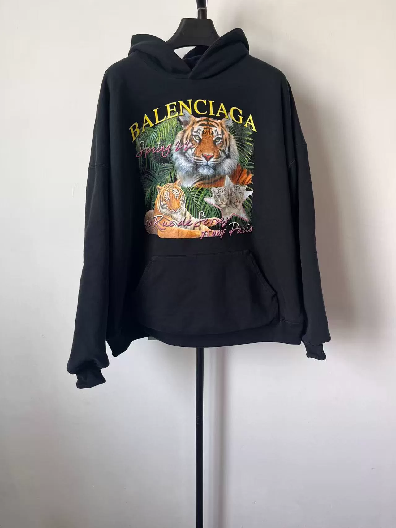 Balenciaga Men's Tiger Print Fleece Hoodie