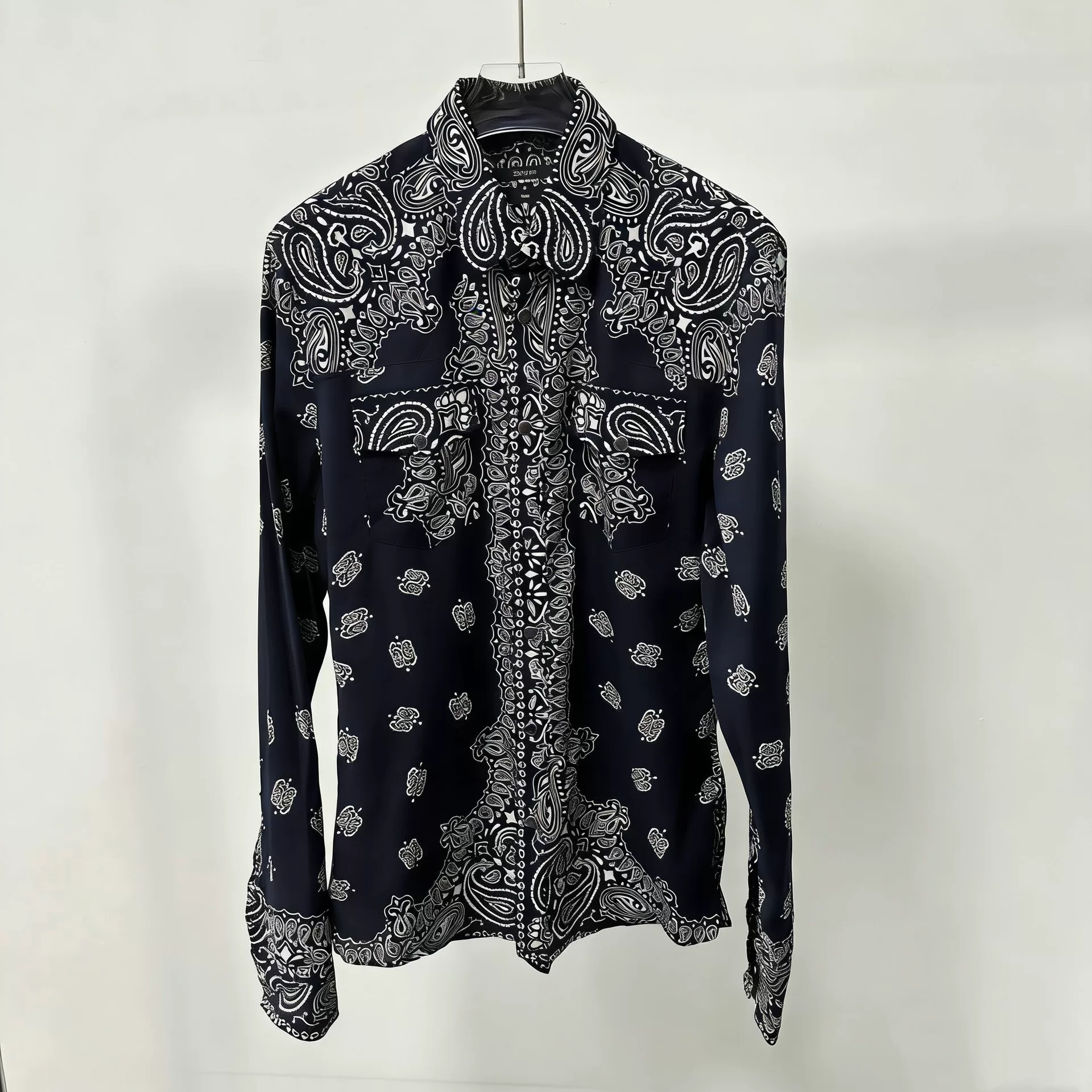 Gucci Dark Blue Paisley Pearl Button Shirt