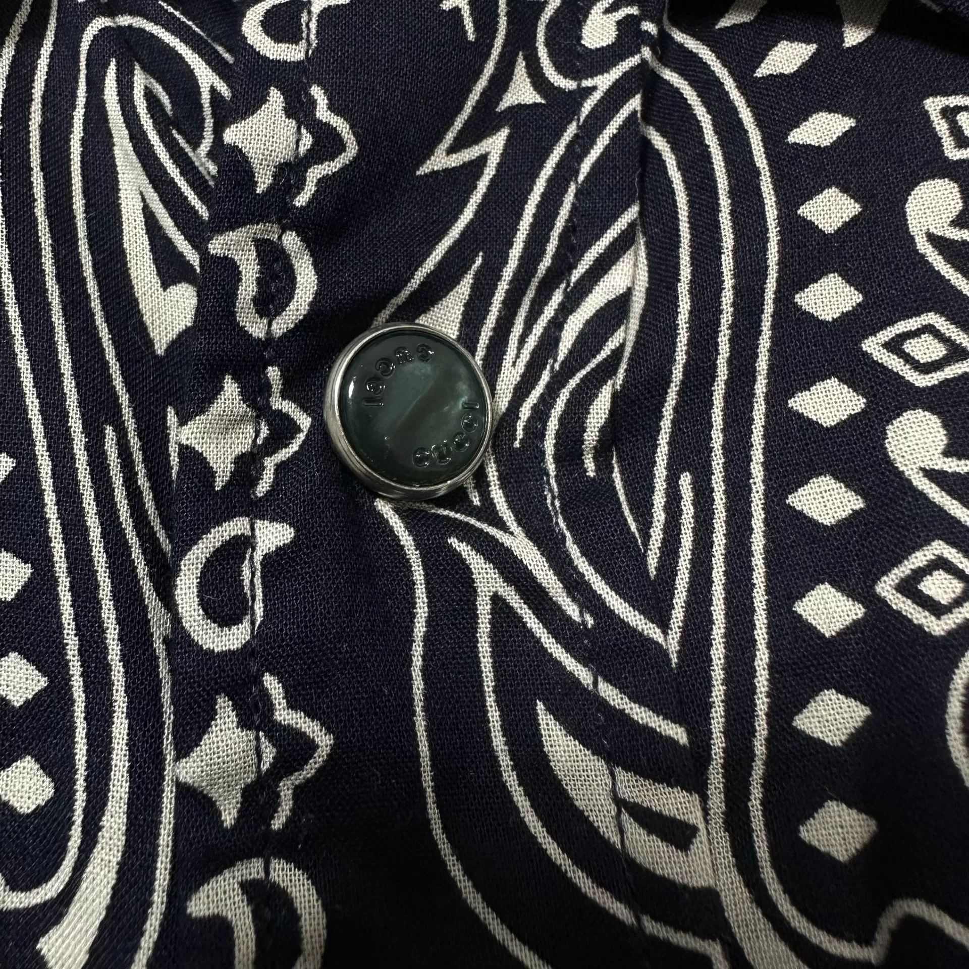 Gucci Dark Blue Paisley Pearl Button Shirt — detail