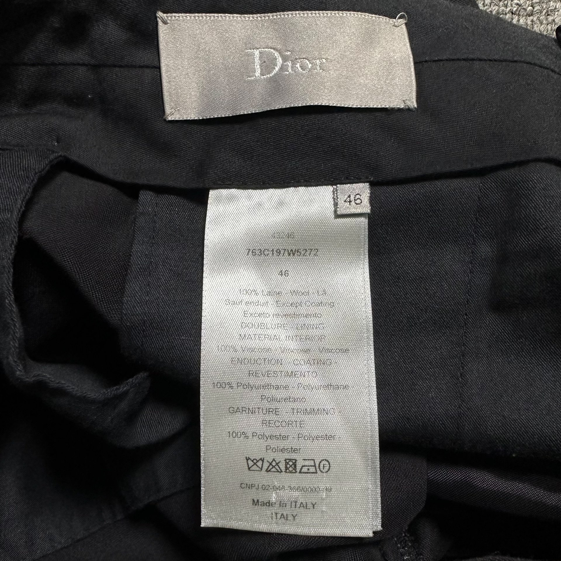 Dior Homme Rose Skull Print Wool Trousers — label