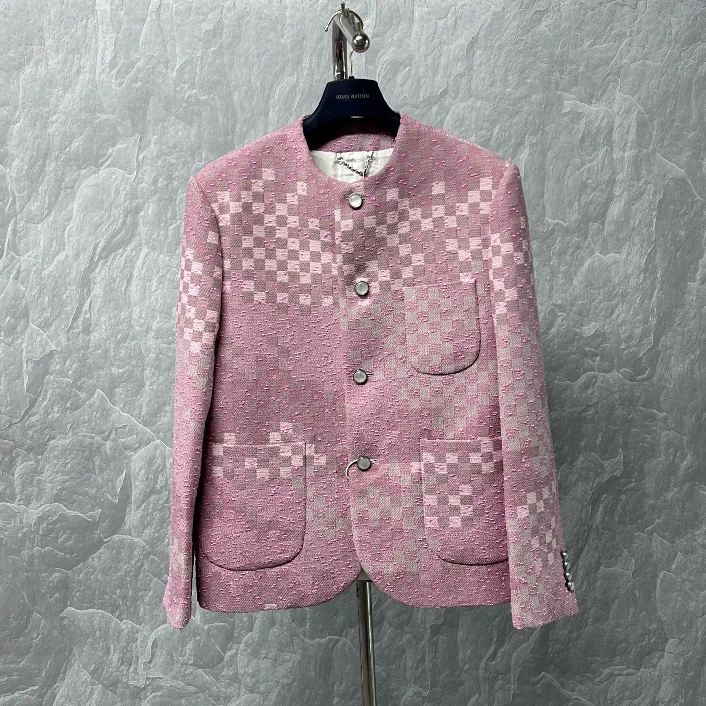 Louis Vuitton Nigo Collarless Tweed Coat — front