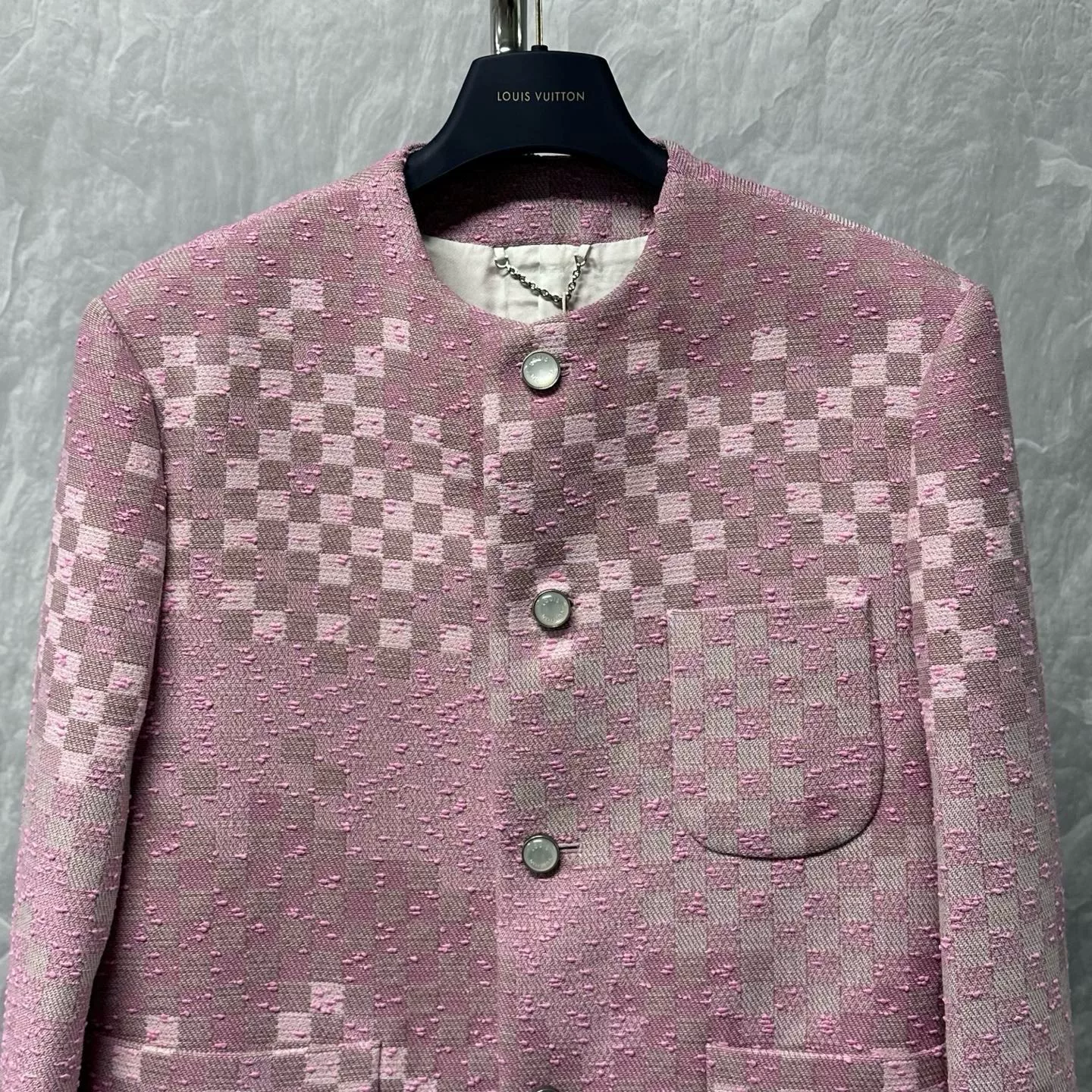 Louis Vuitton Nigo Collarless Tweed Coat — detail