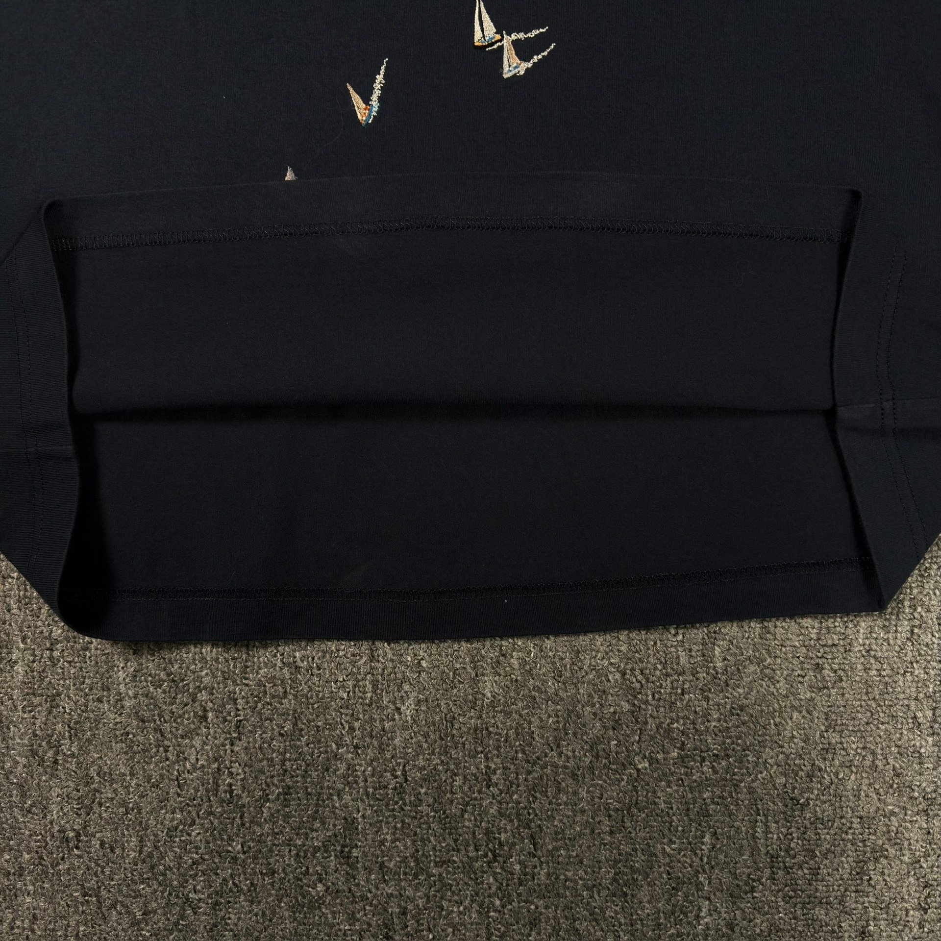 LV Navy Bird Print Short-Sleeve T-Shirt — label