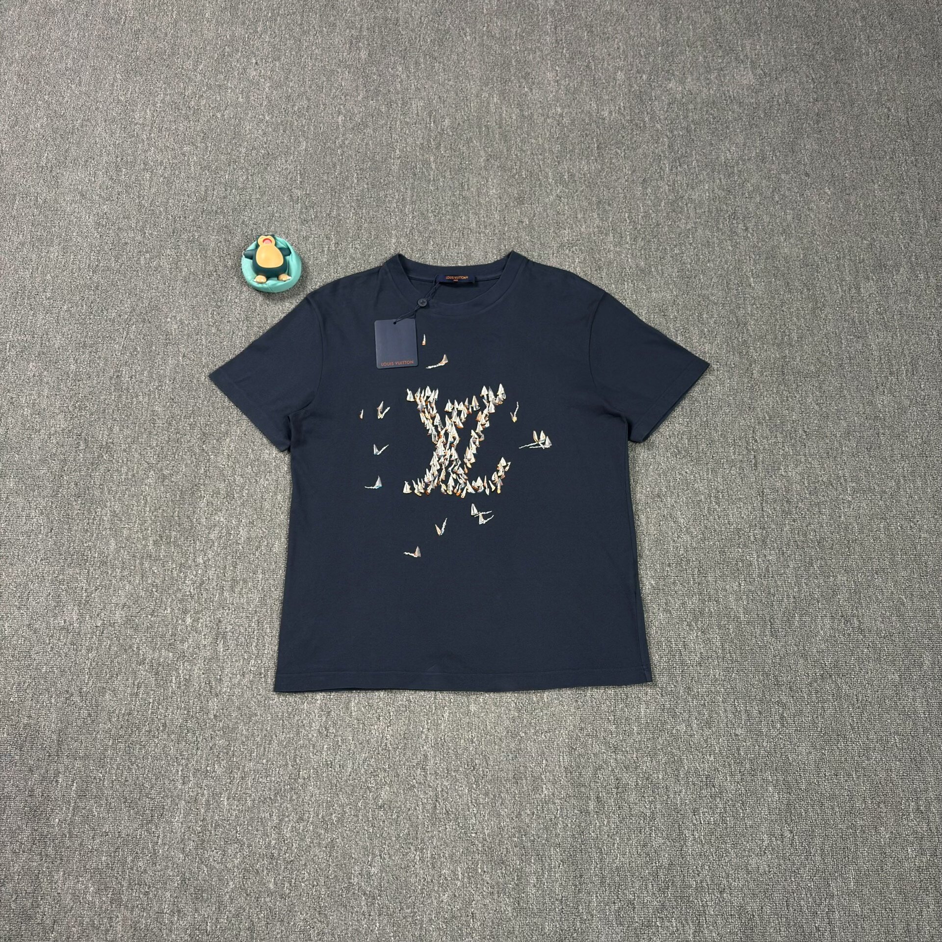 LV Navy Bird Print Short-Sleeve T-Shirt