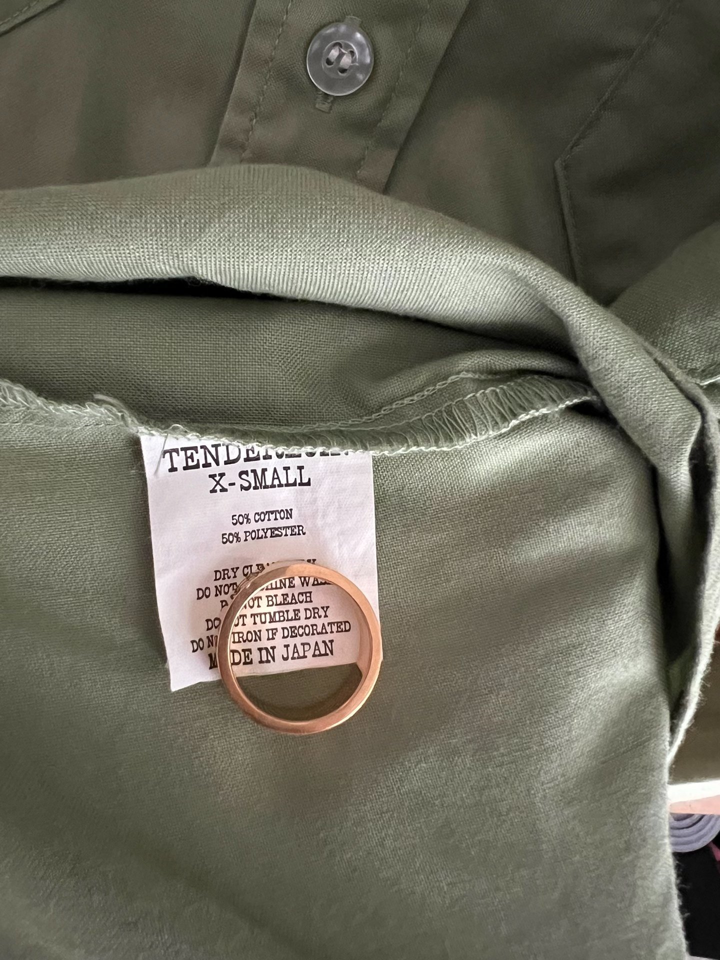 Tenderlion Vintage Olive Green Work Shirt — label
